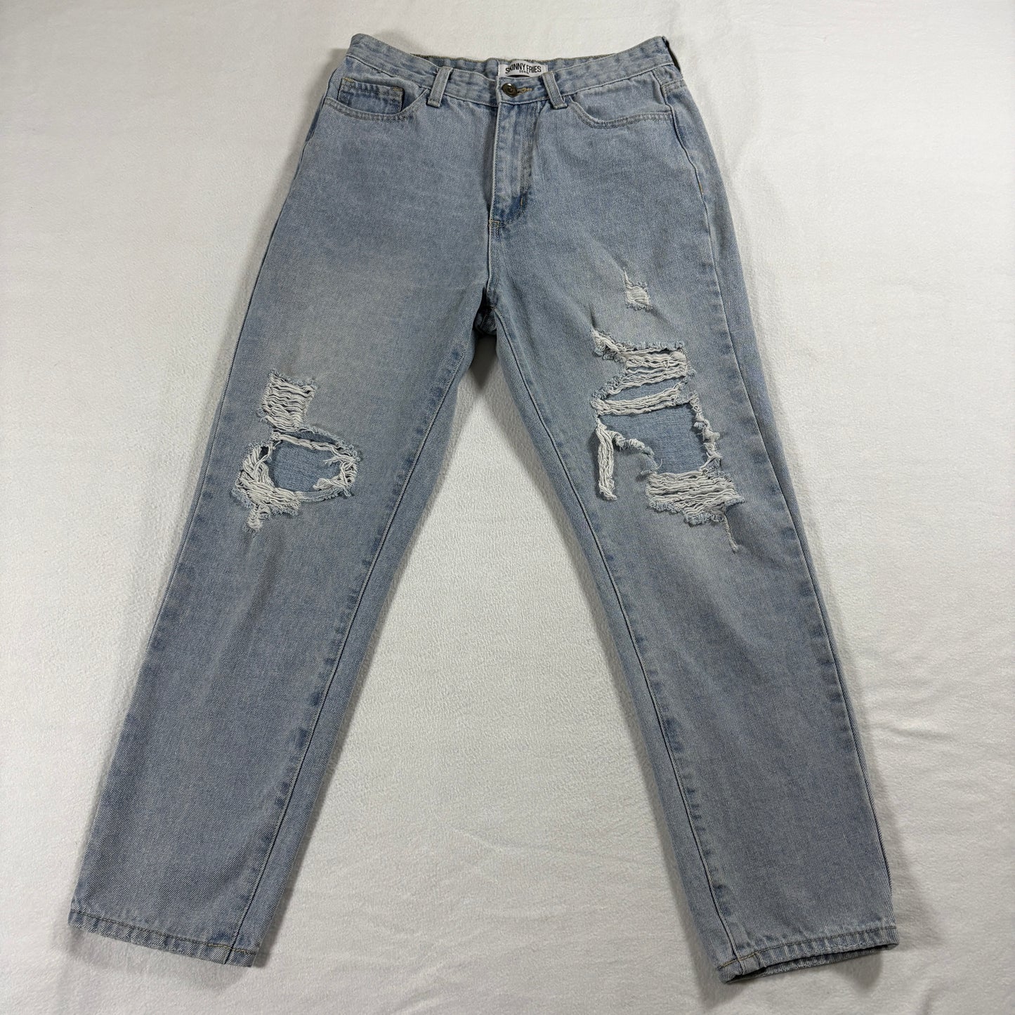 Skinny Fries Mom Jeans Womens 9 High Rise Distressed Light Wash 90s Y2K Denim