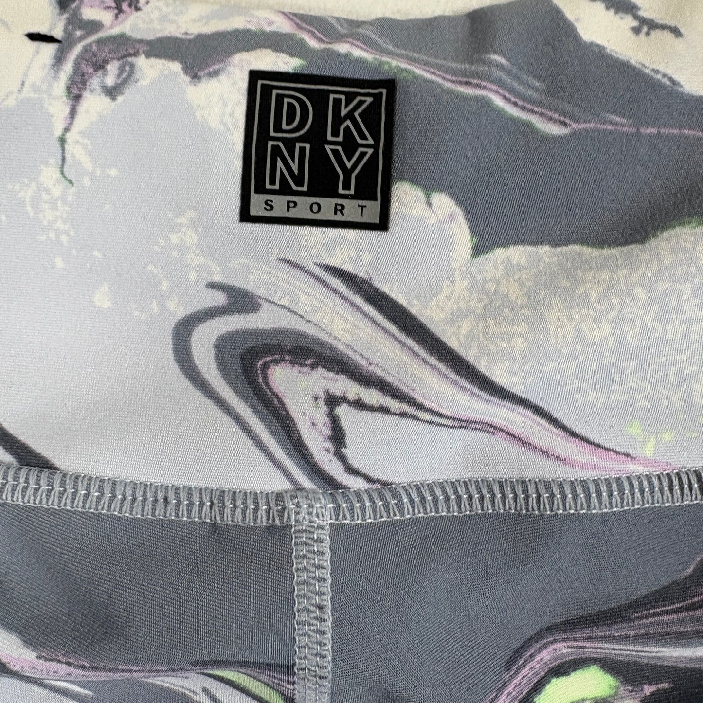 DKNY Sport Womens Leggings Medium Abstract Marble Print Purple Green Gray Stretch
