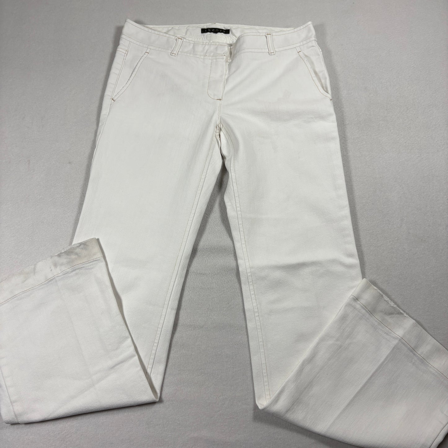 Theory Pants Womens Size 8 White Stretch Cotton Bootcut Trouser Mid Rise