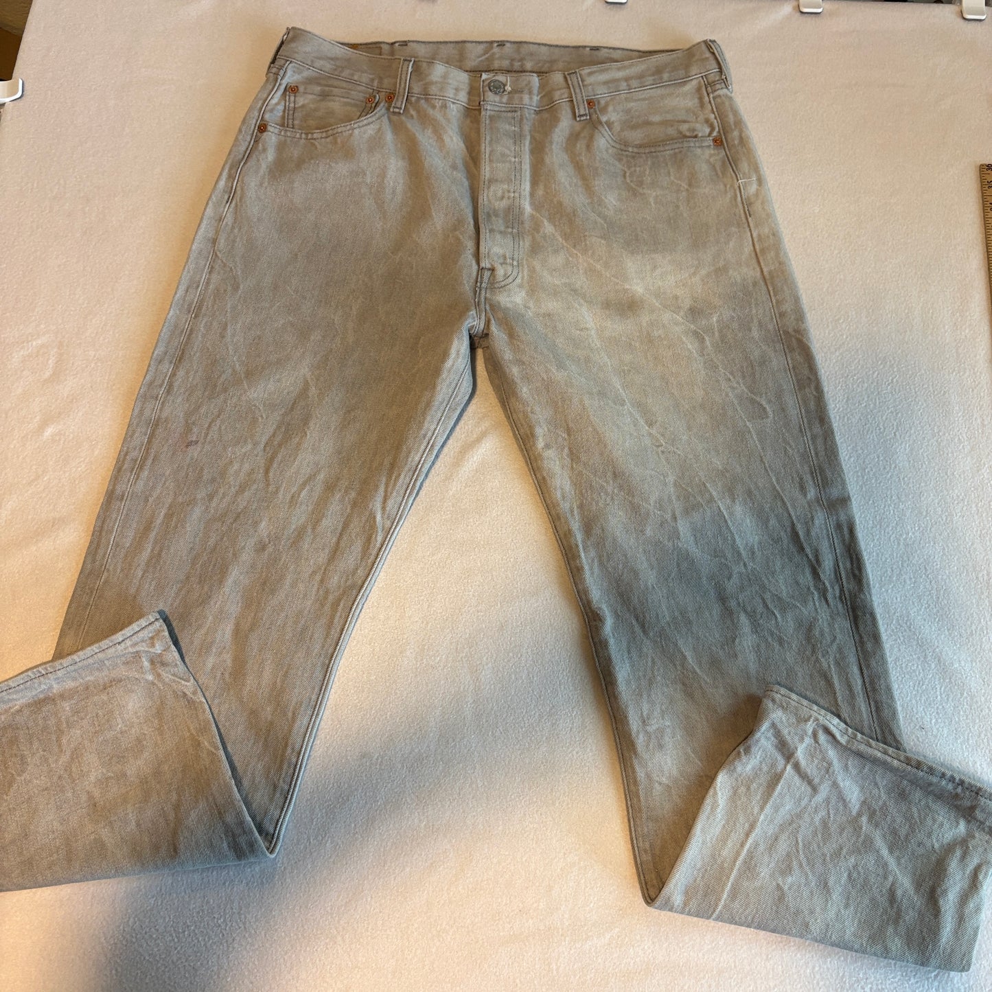 Levis 501 Jeans W38 L32 Gray Button Fly Straight Denim Washed Fits Like 37x30