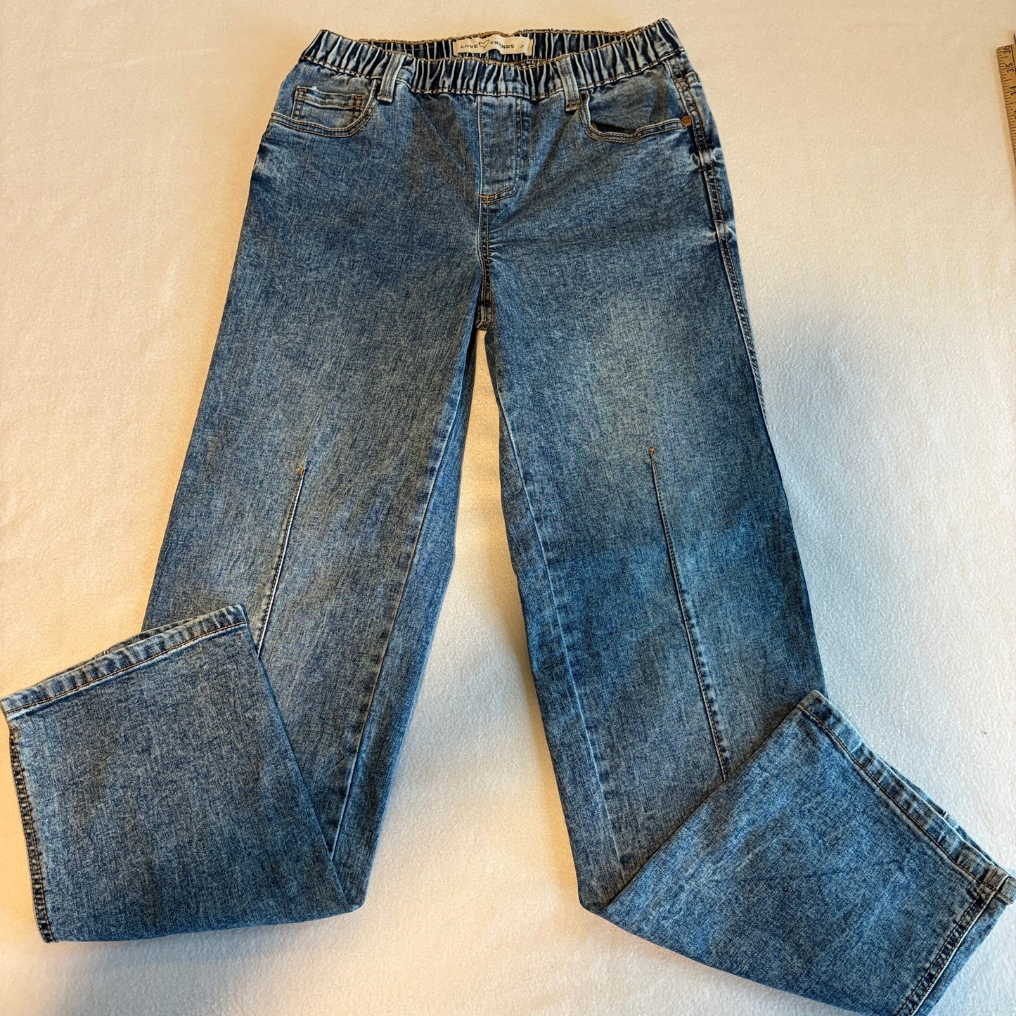 Love Trends Jeans Womens Size 5 Elastic Waist Wide Leg Stretch Denim Blue Pants