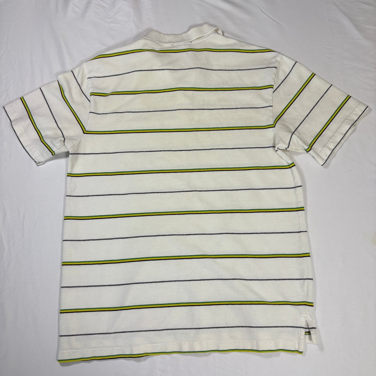 Old Navy Polo Shirt Men’s Medium White Striped Short Sleeve Pocket Regular Fit