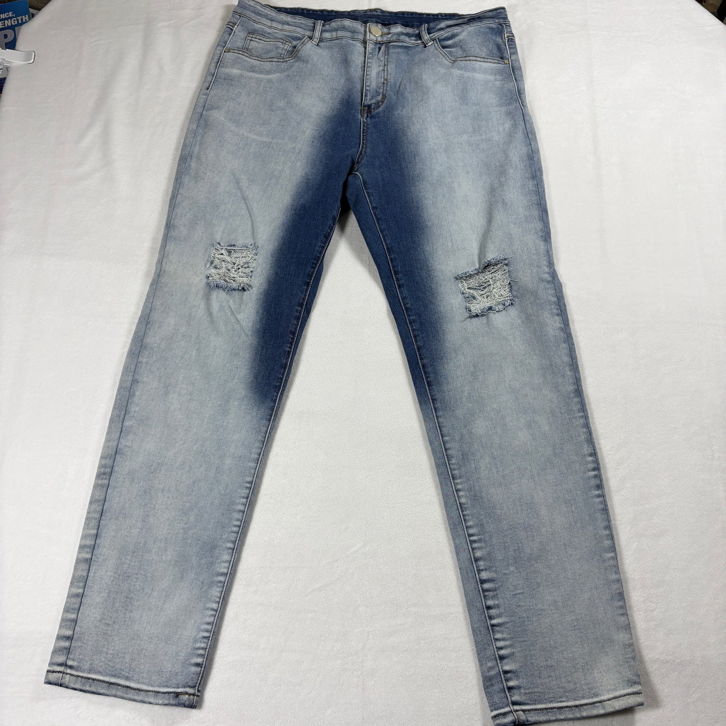 Mens Light Wash Distressed Slim Fit Jeans Size 38 Stretch Denim Casual Wear