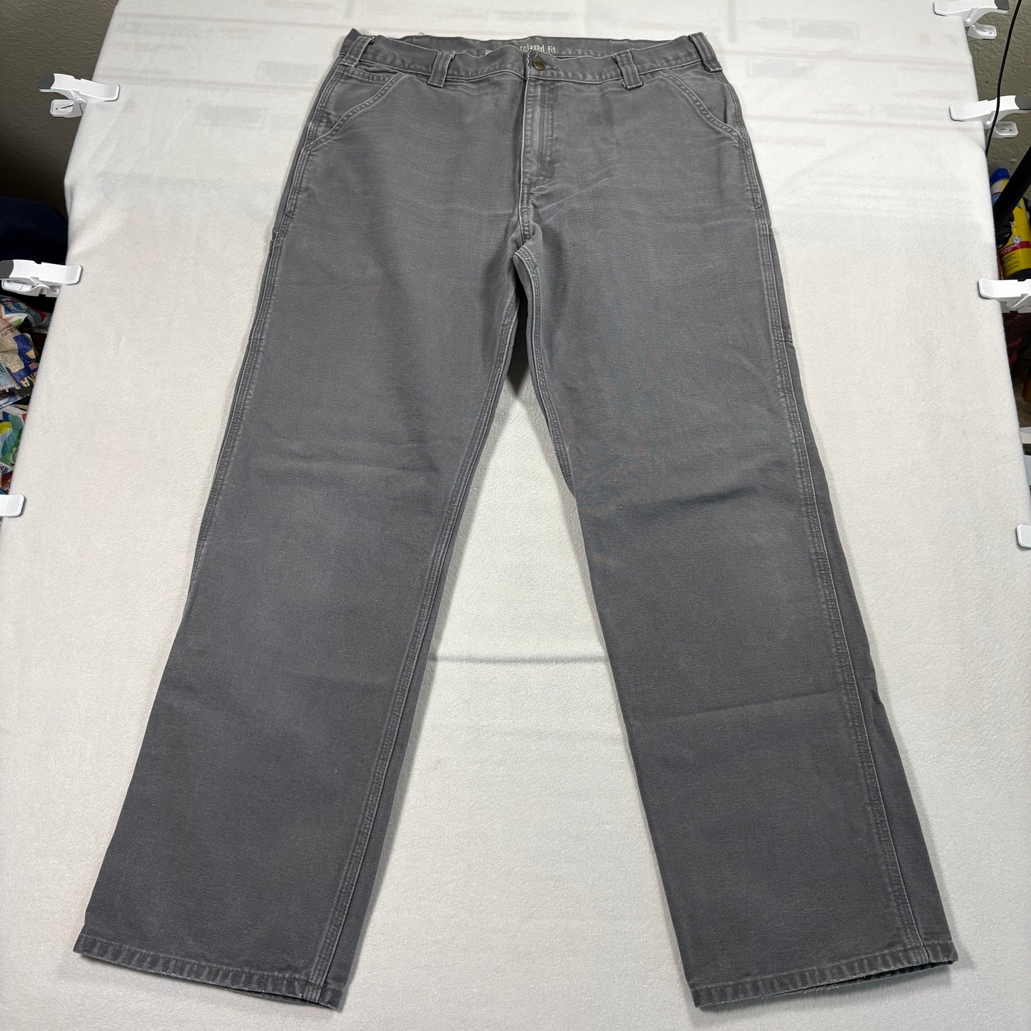 Carhartt Jeans Mens 38x34 Gray Denim Relaxed Fit Workwear Pants Rugged Streetwear