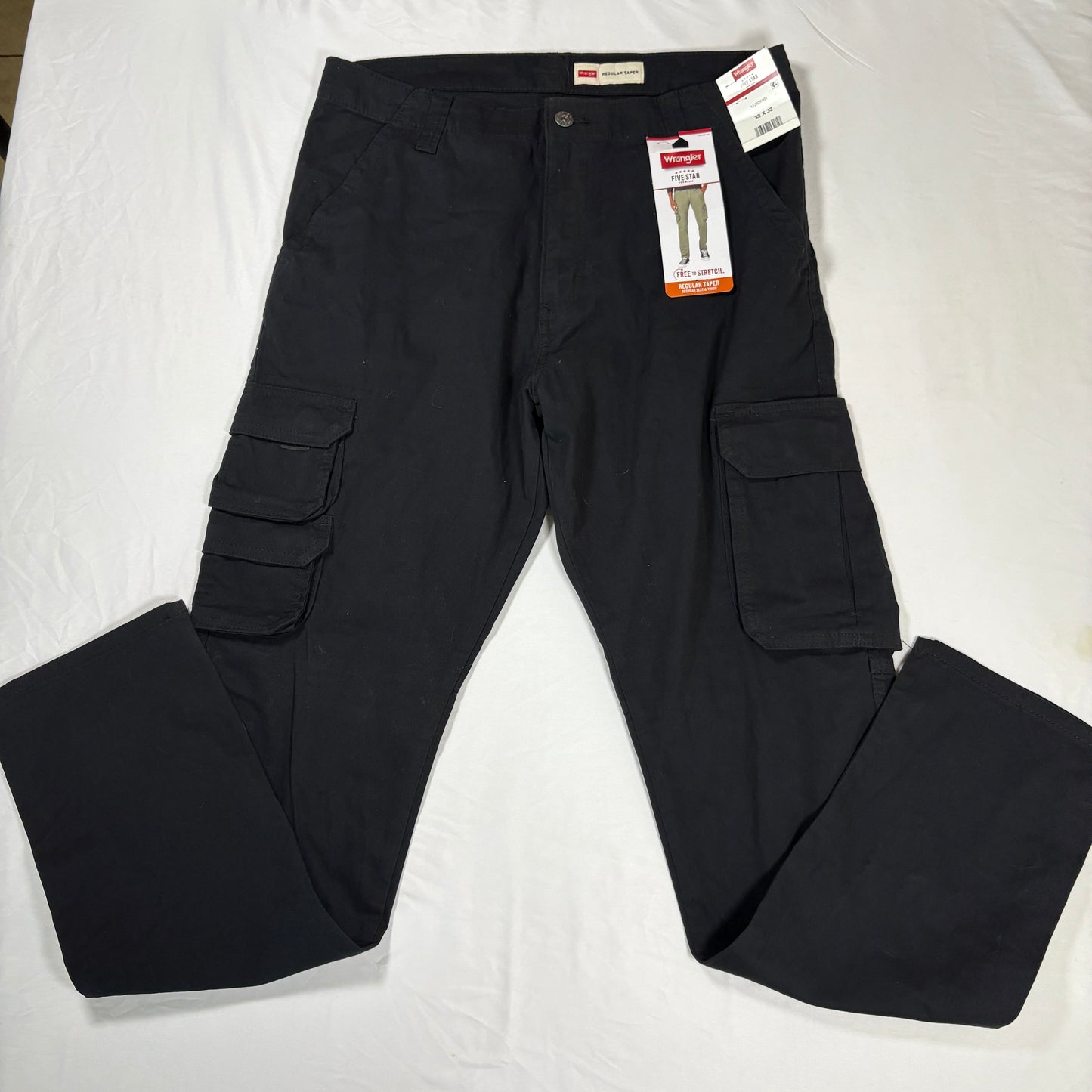 Wrangler Five Star Men’s Cargo Pants 32x32 Black Regular Taper Stretch NWT