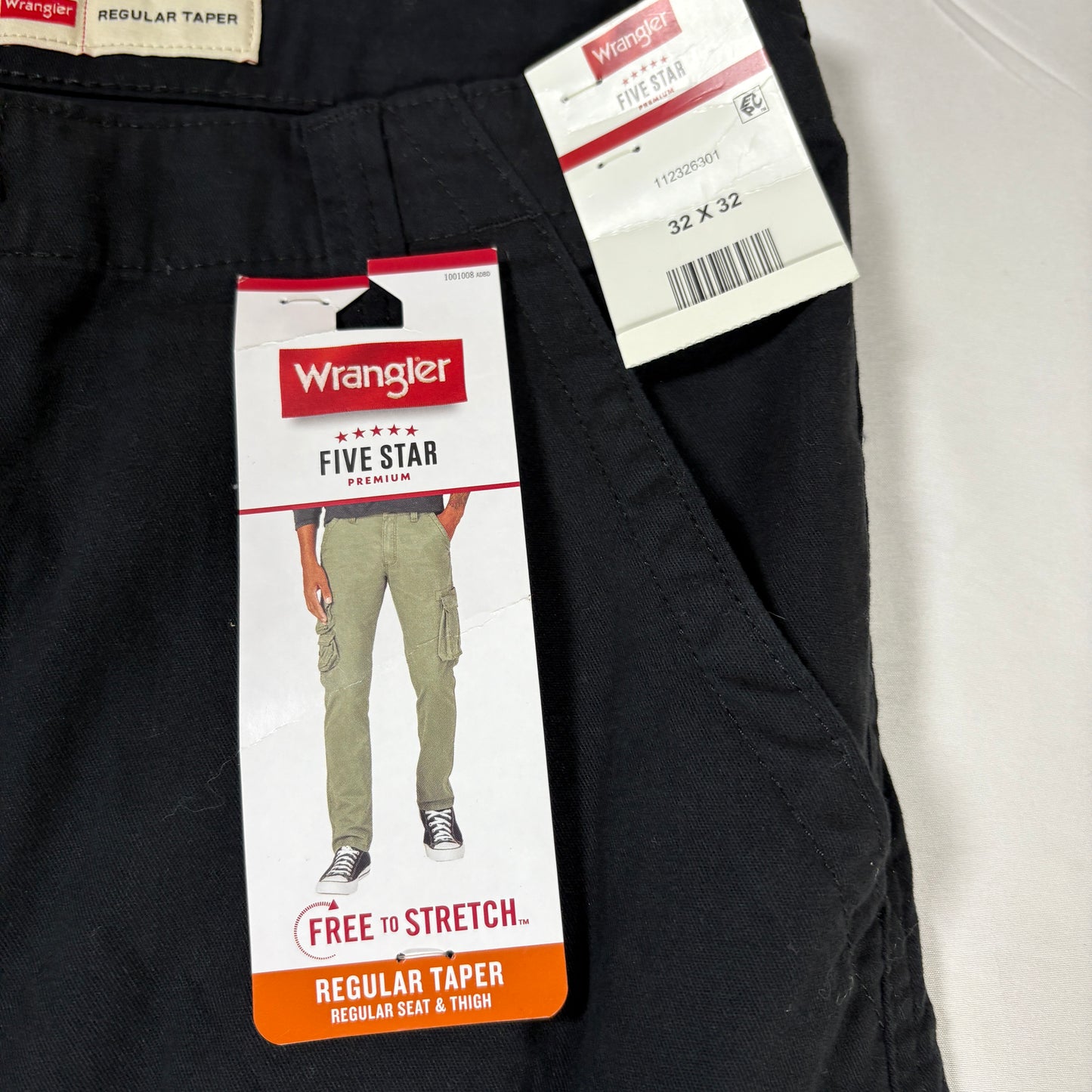 Wrangler Five Star Men’s Cargo Pants 32x32 Black Regular Taper Stretch NWT