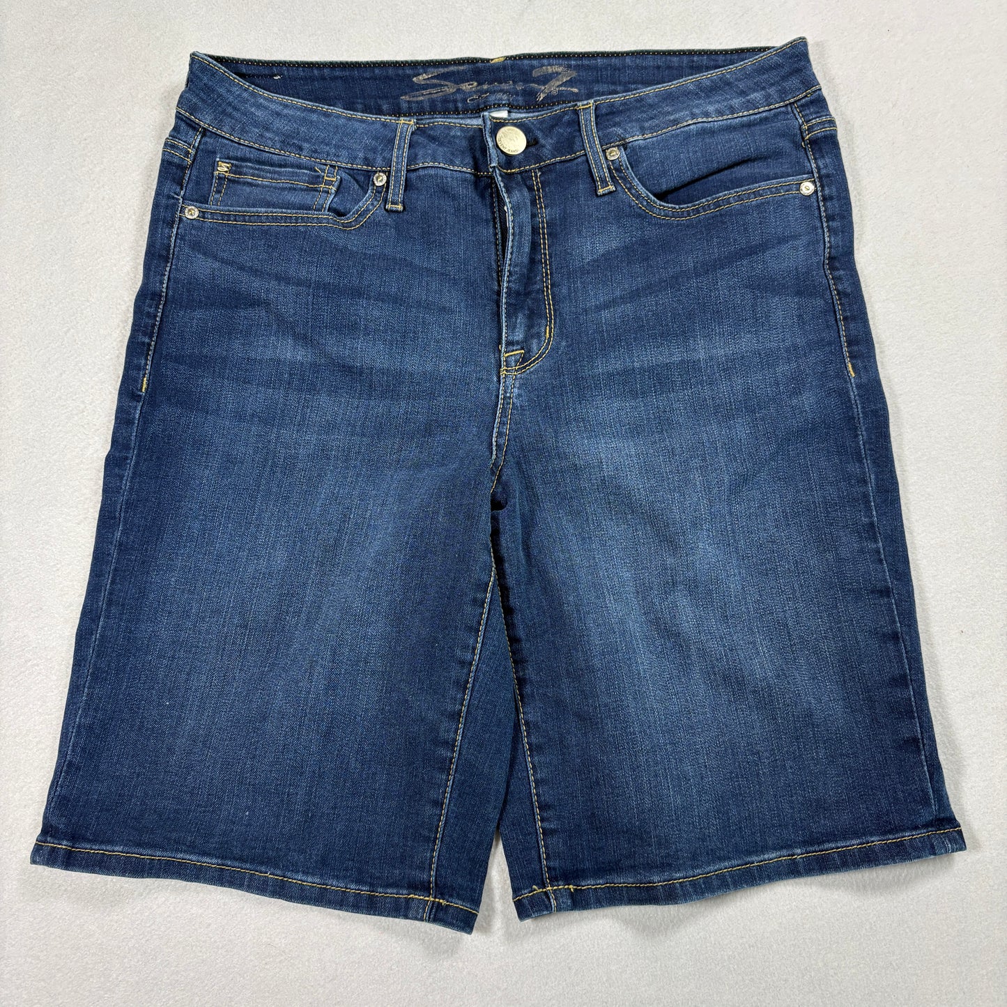 Seven 7 Denim Bermuda Shorts Womens Size 12 Blue Stretch Mid Rise Casual Jean