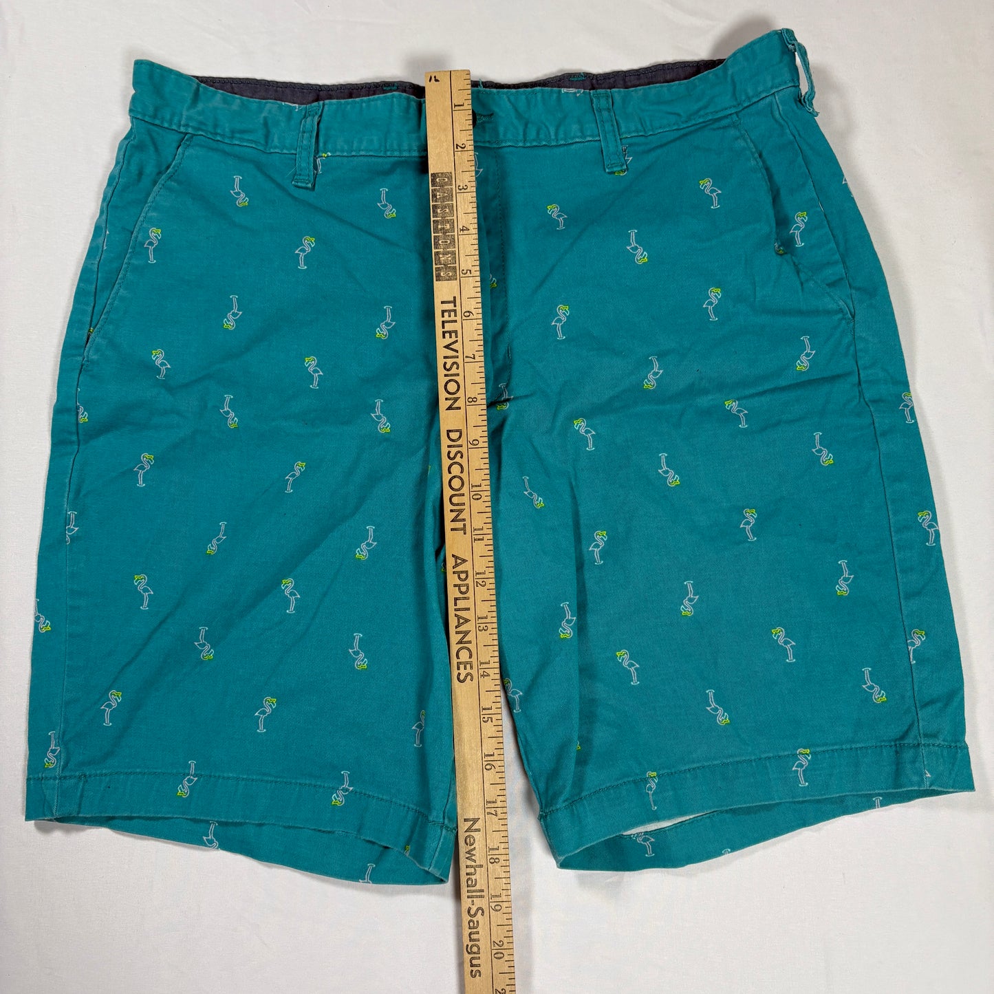George Men’s Shorts 34 Teal Cotton Stretch Chino Casual Summer Cocktail Print
