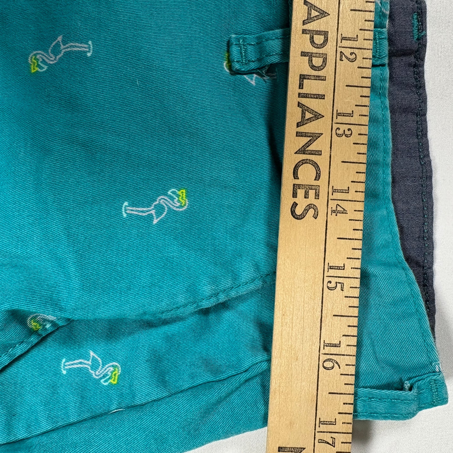 George Men’s Shorts 34 Teal Cotton Stretch Chino Casual Summer Cocktail Print