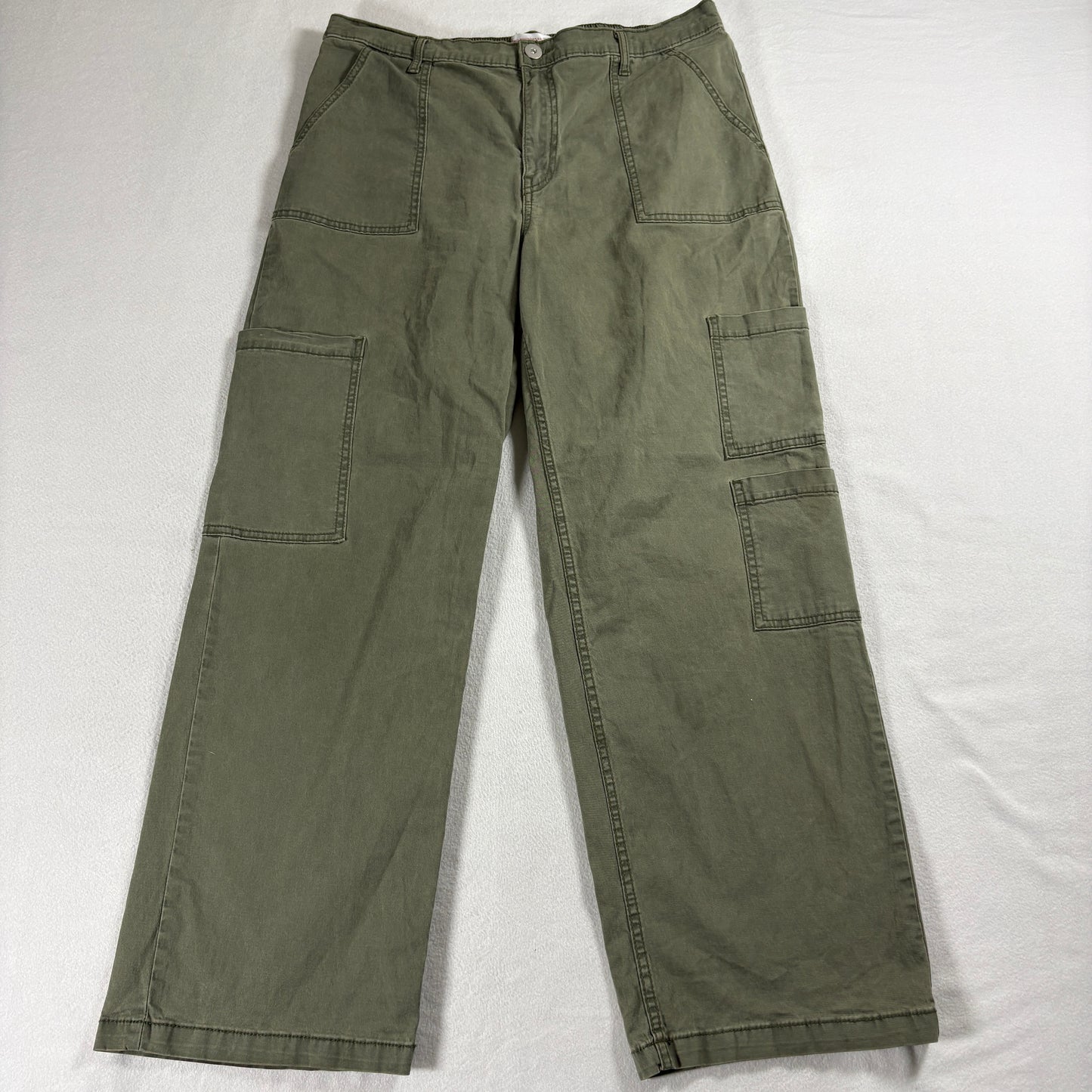 No Boundaries Womens Mid Rise Wide Leg Olive XL 15-17 Cargo Pants Stretch