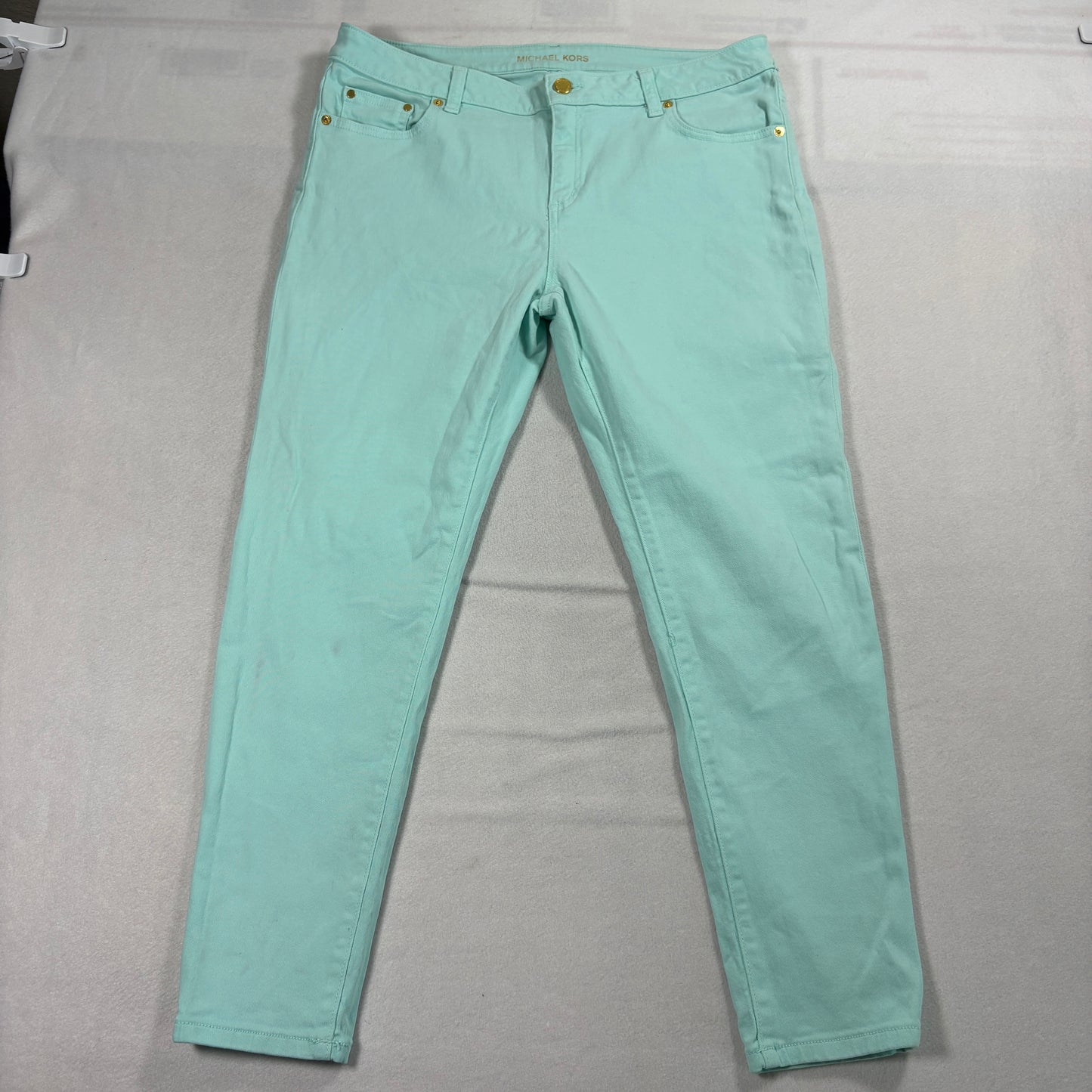 Michael Kors Izzy Cropped Skinny Jeans Womens 12P Aqua Blue Stretch Denim