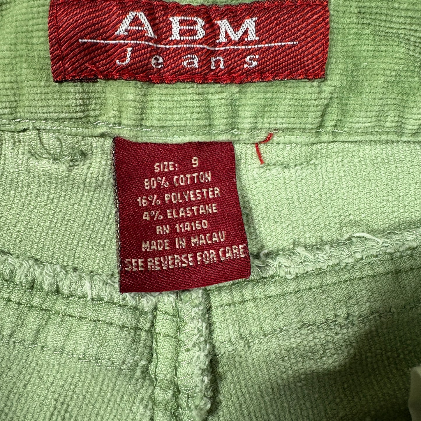 ABM Jeans Women’s 9 Green Corduroy Stretch Pants Mid Rise Straight Leg Retro