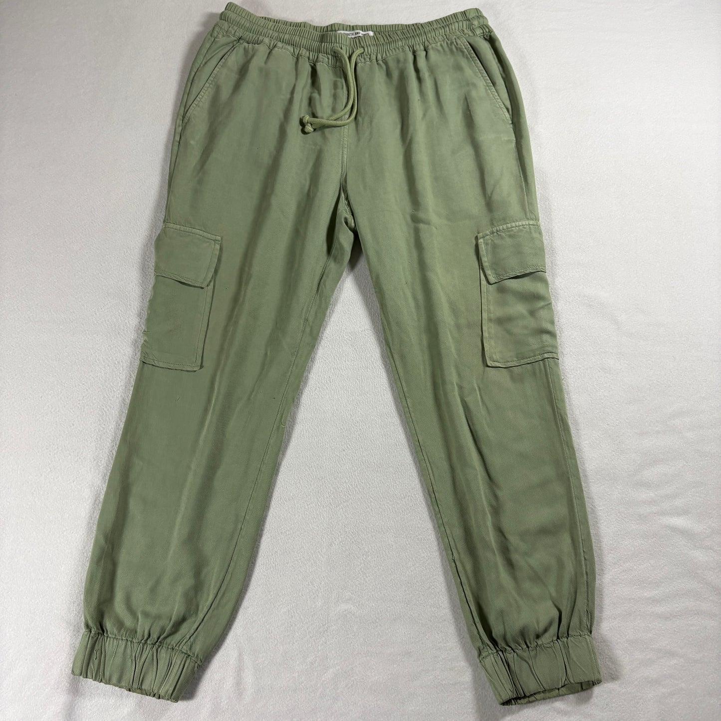 Elizabeth and James Womens Cargo Jogger Pants Green Drawstring Elastic Waist