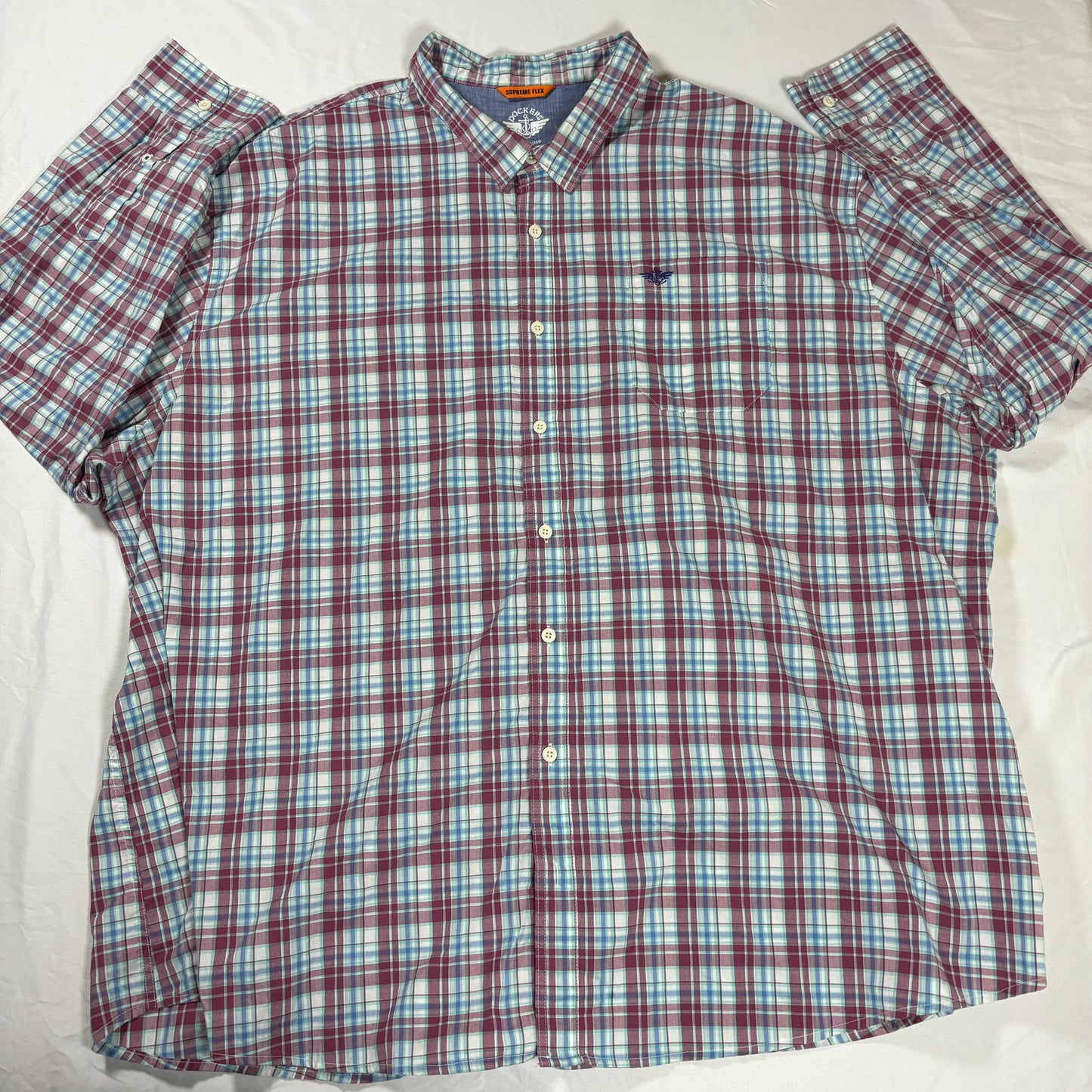 Dockers Men’s Shirt 3XL Supreme Flex Plaid Long Sleeve Button Up Casual Big