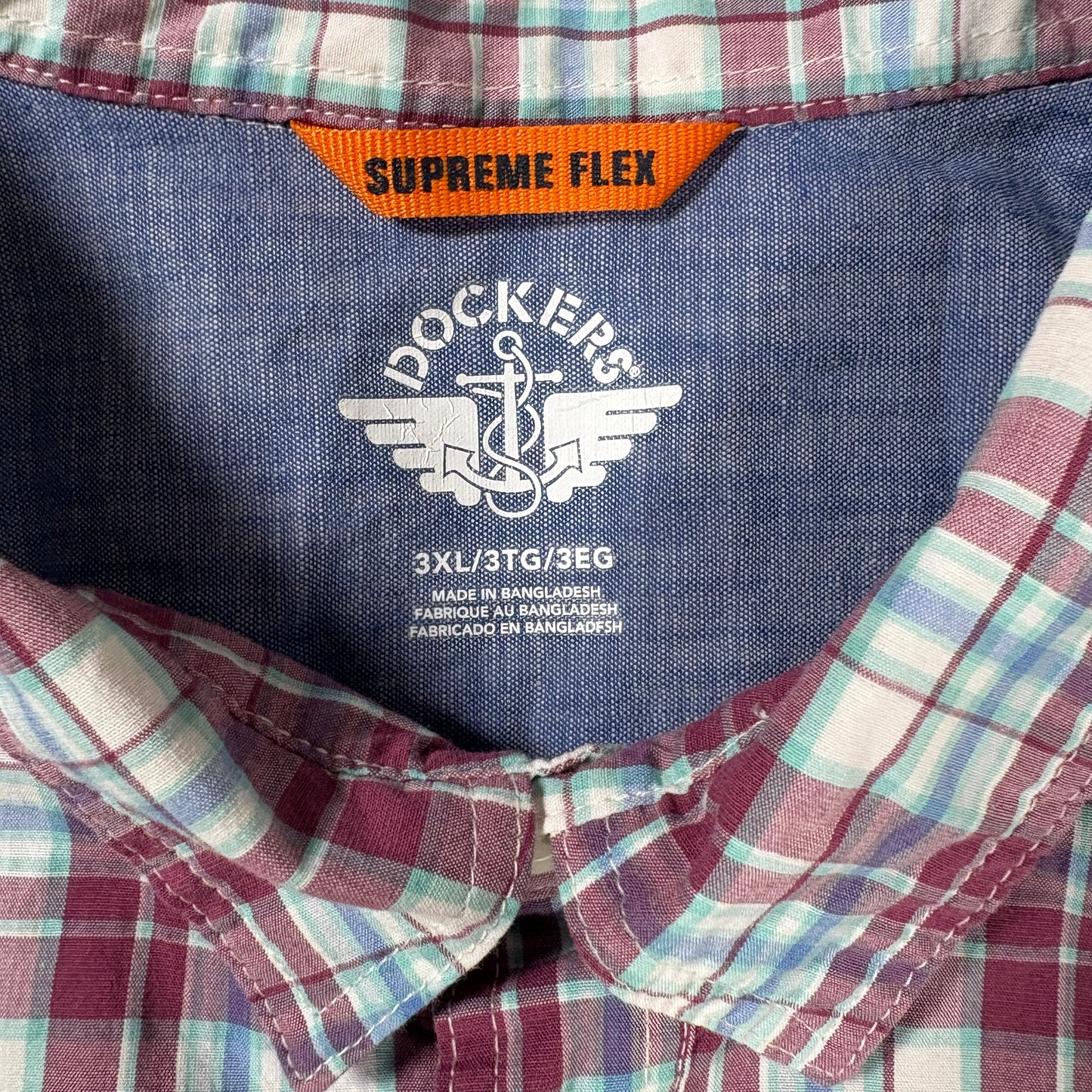 Dockers Men’s Shirt 3XL Supreme Flex Plaid Long Sleeve Button Up Casual Big