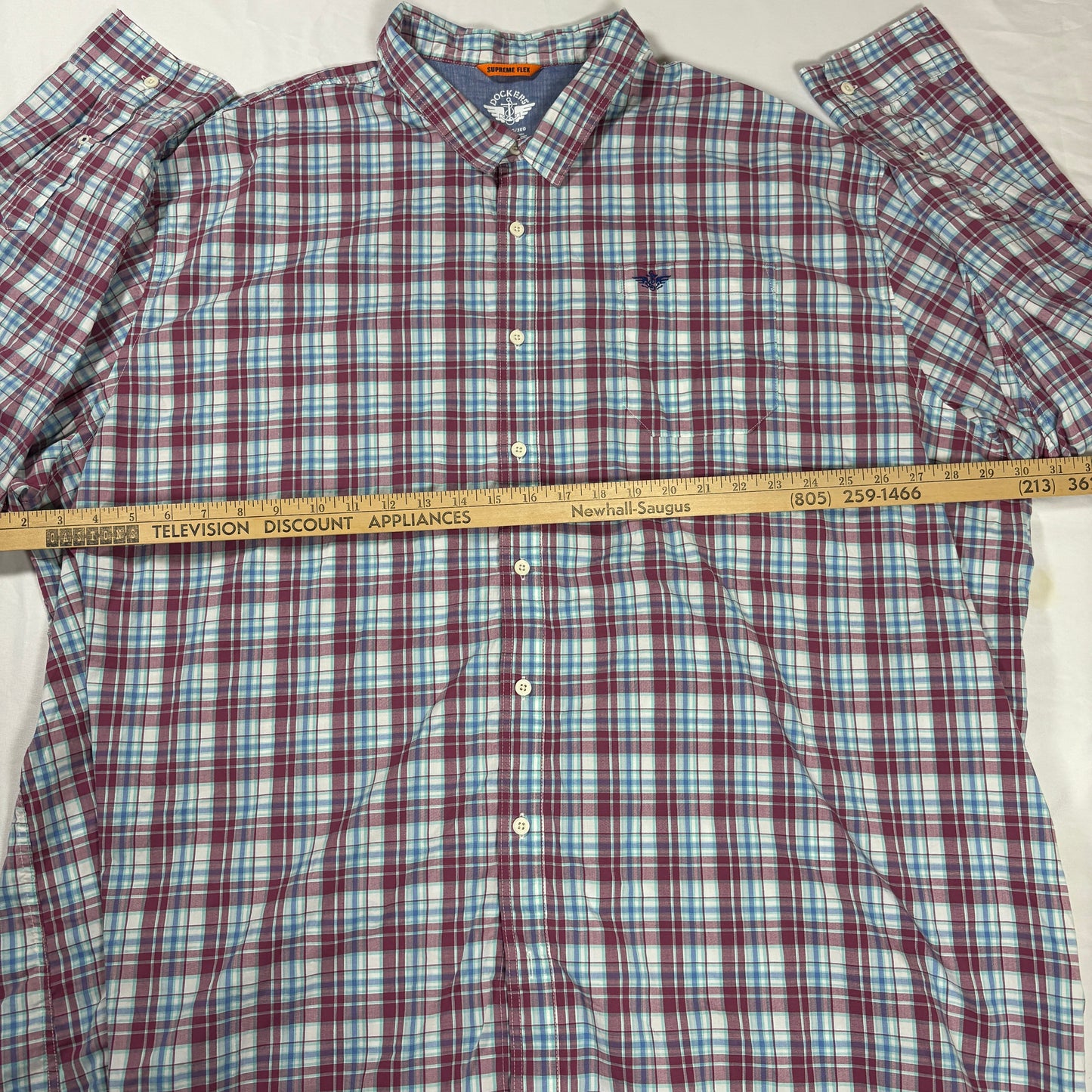 Dockers Men’s Shirt 3XL Supreme Flex Plaid Long Sleeve Button Up Casual Big
