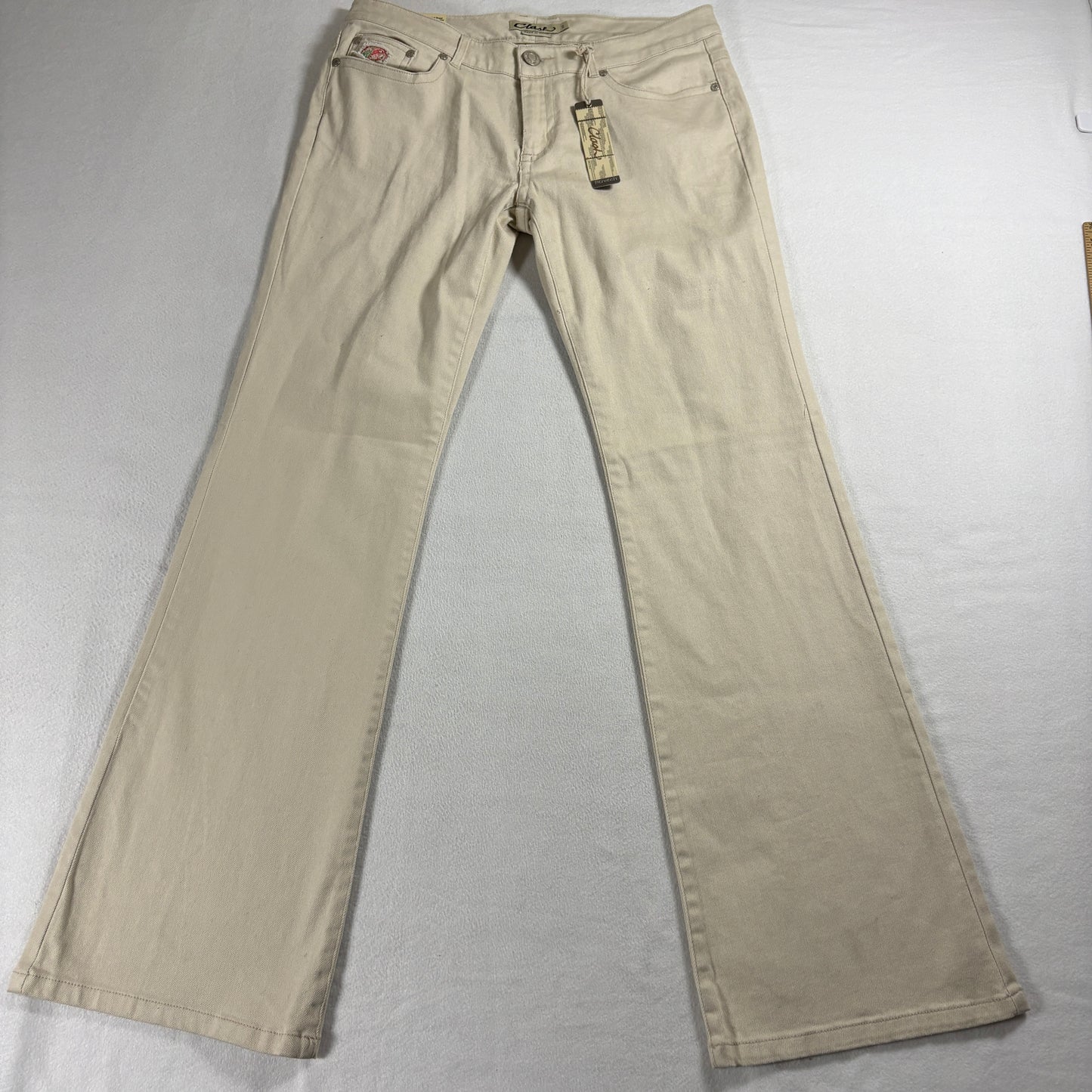 Clash Womens Flare Jeans Size 11 Beige Stretch Low Rise Bootcut Denim NWT