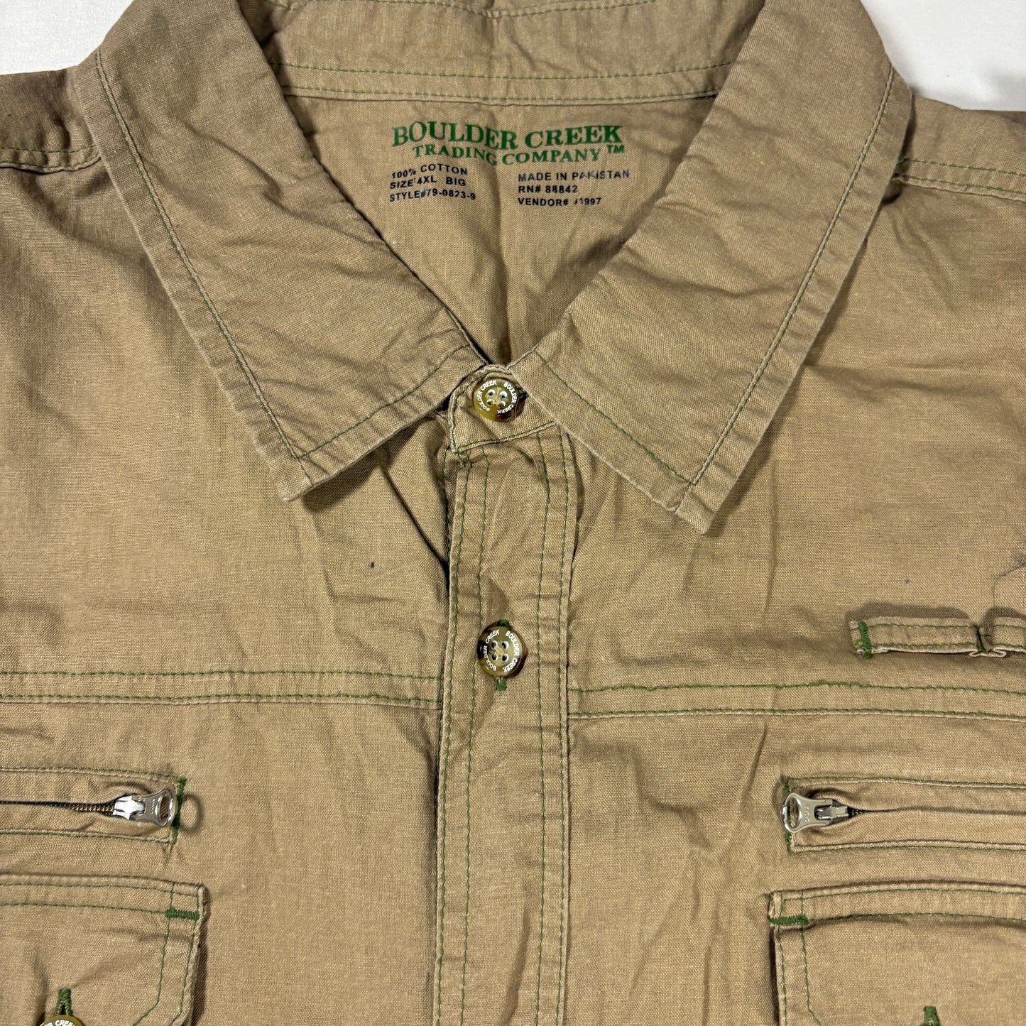 Boulder Creek Men’s 4XL Khaki Short Sleeve Utility Shirt Multi Pocket Outdoor