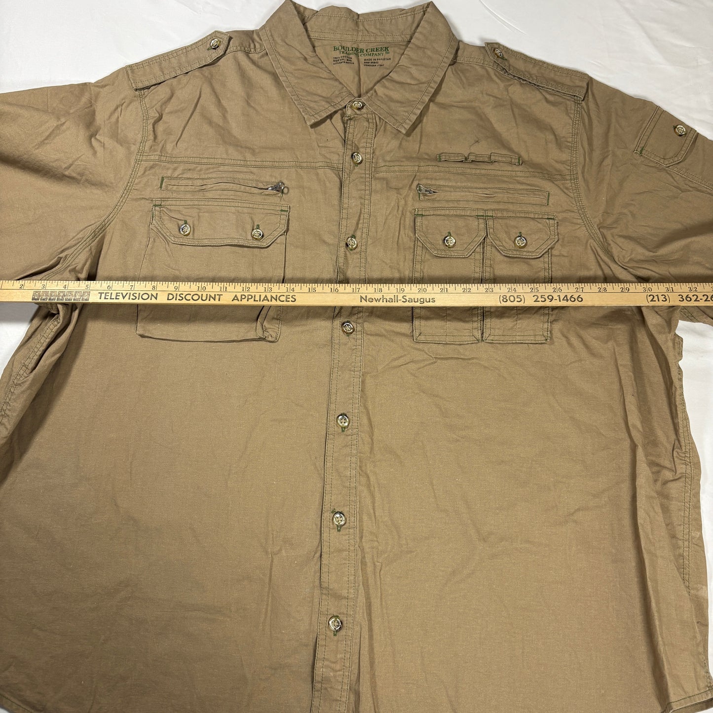 Boulder Creek Men’s 4XL Khaki Short Sleeve Utility Shirt Multi Pocket Outdoor