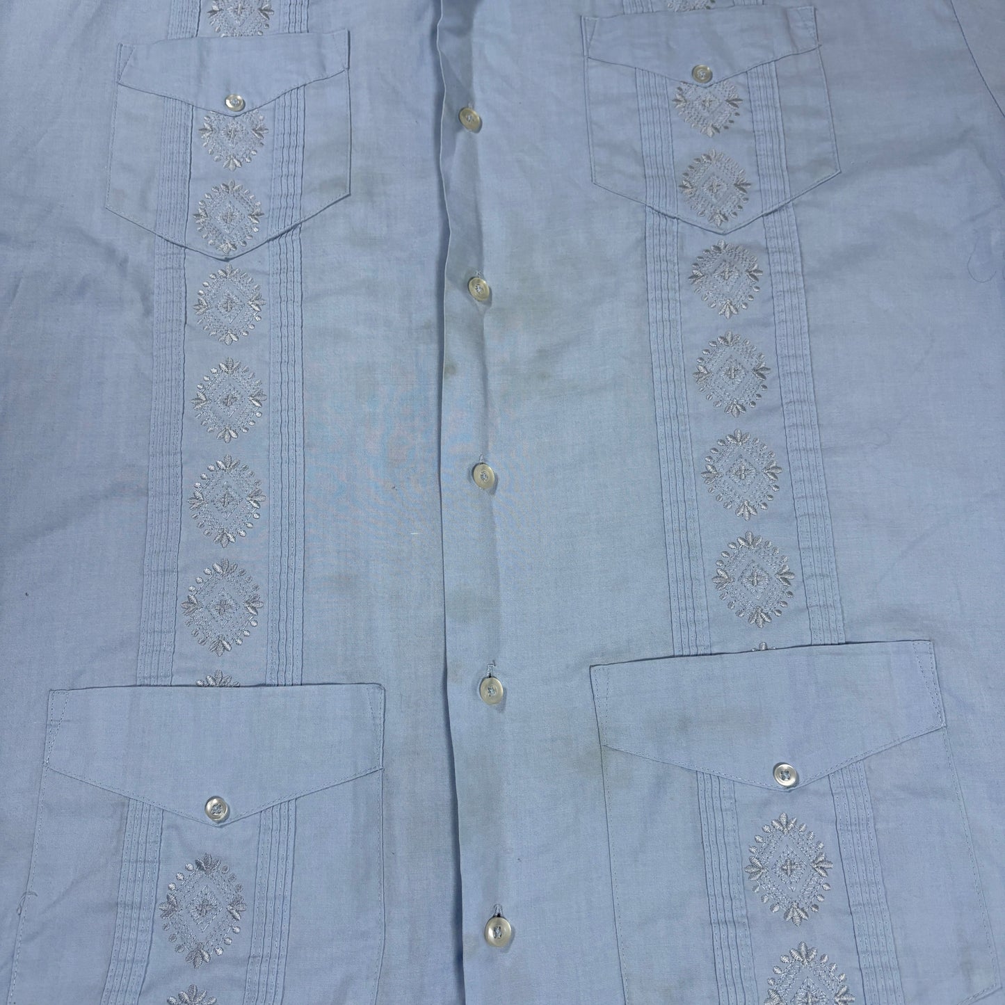 Havanera Co Men’s 2XL Blue Guayabera Embroidered Cuban Shirt Short Sleeve Casual
