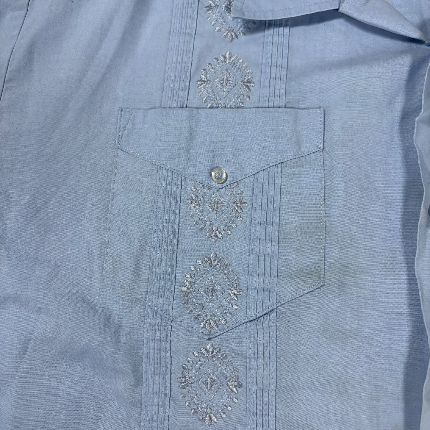 Havanera Co Men’s 2XL Blue Guayabera Embroidered Cuban Shirt Short Sleeve Casual
