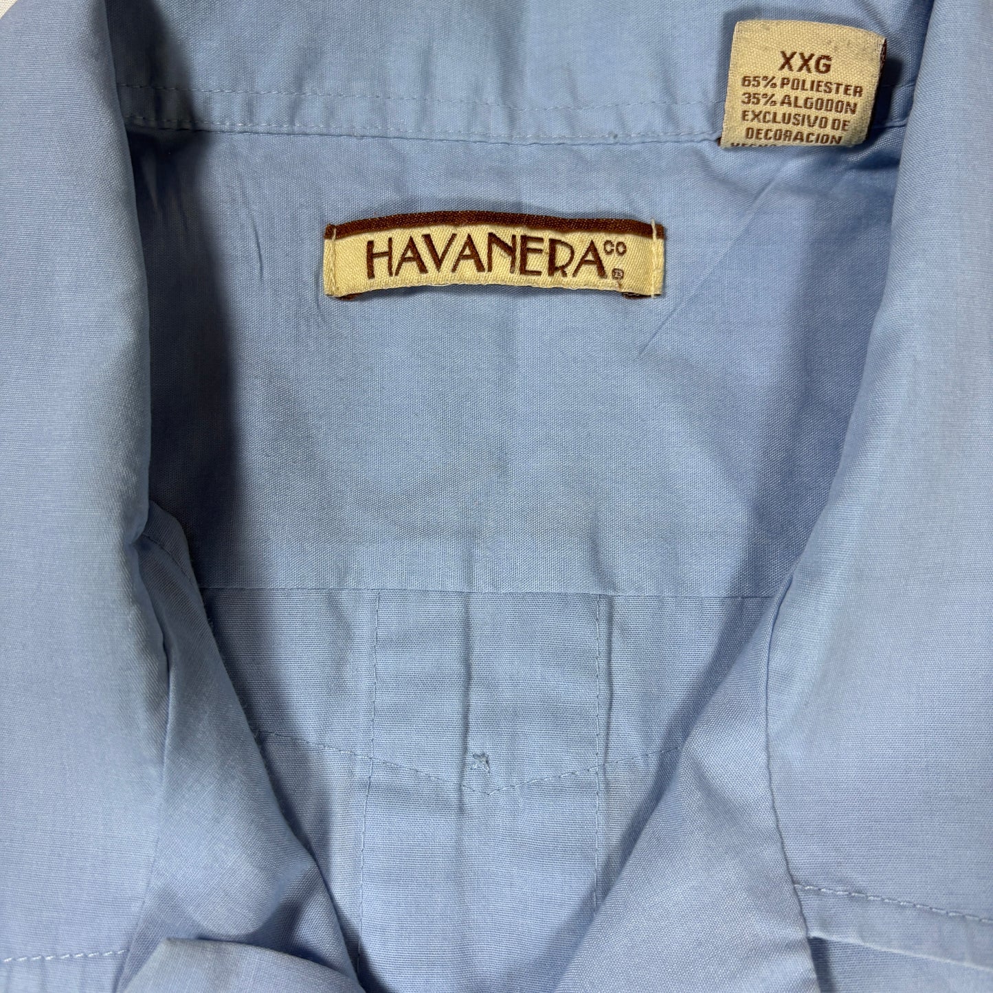 Havanera Co Men’s 2XL Blue Guayabera Embroidered Cuban Shirt Short Sleeve Casual