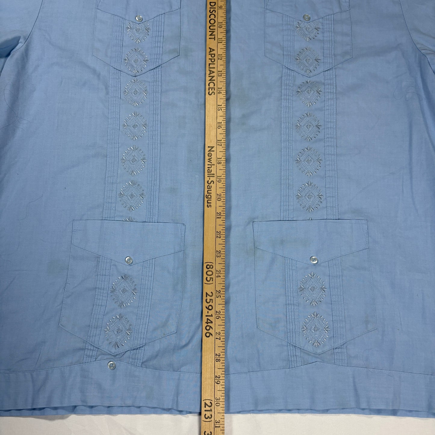 Havanera Co Men’s 2XL Blue Guayabera Embroidered Cuban Shirt Short Sleeve Casual