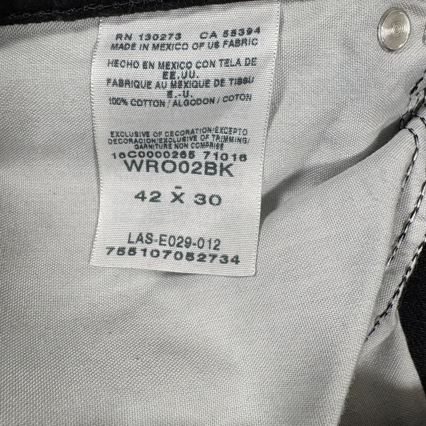 Wrangler Regular Fit Men’s 42x30 Black Denim Jeans Classic Straight Baggy Vintage