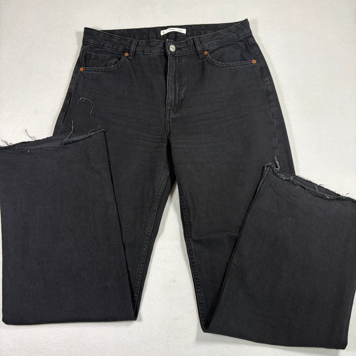 MNG Jeans Womens 10 Black Super Baggy High Rise Wide Leg Raw Hem Grunge Y2K