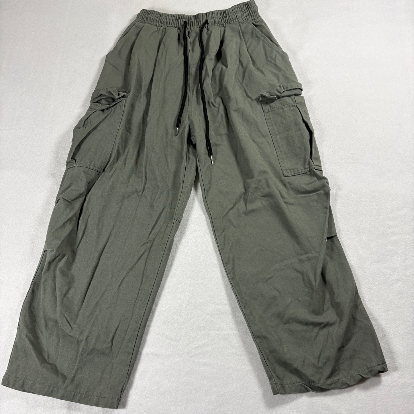 Cargo Pants Mens Olive Green Elastic Waist Streetwear Skate Utility Wear Y2K 90s