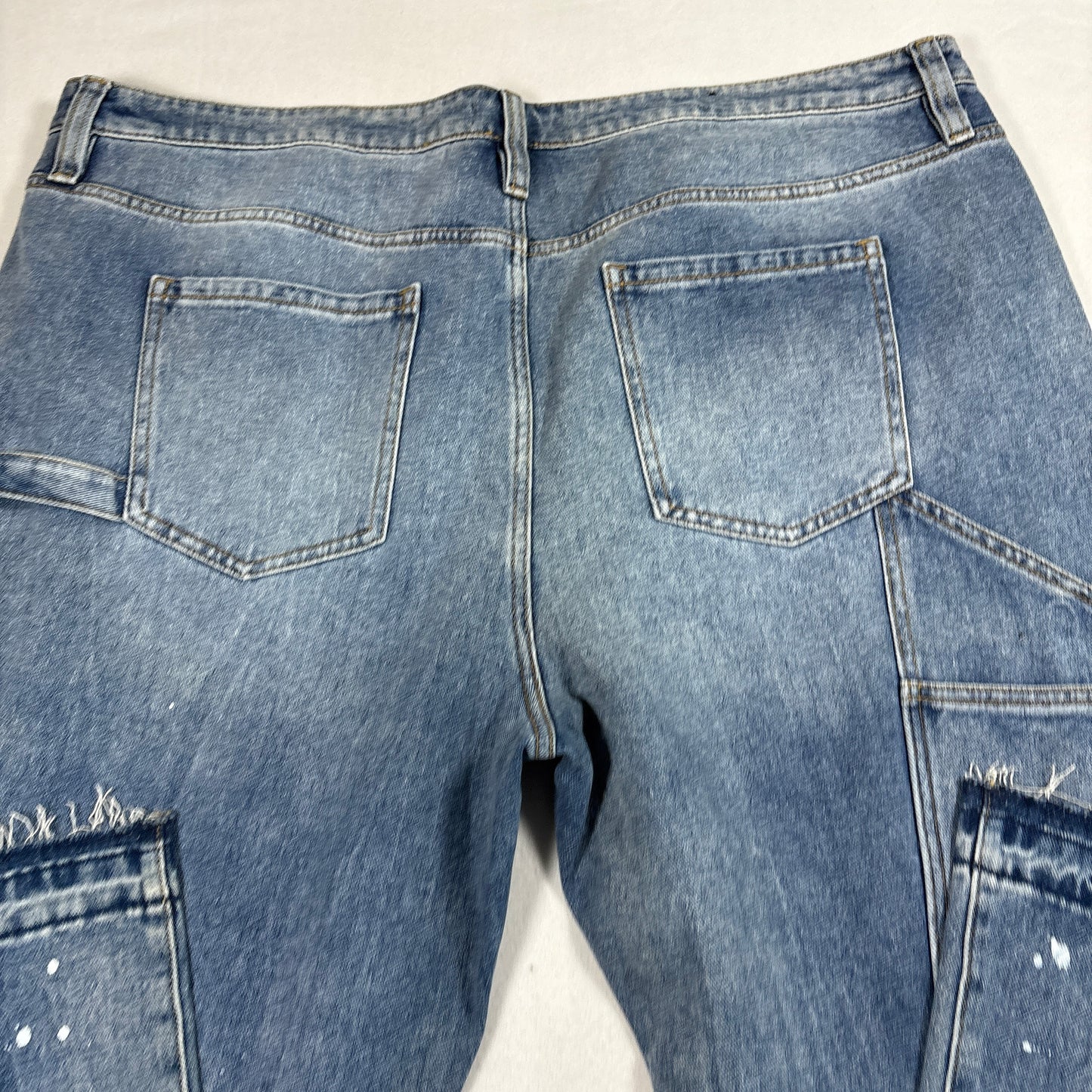 Nova Men Mens Jeans Size 42 Blue Paint Splatter Distressed Y2K Grunge Baggy