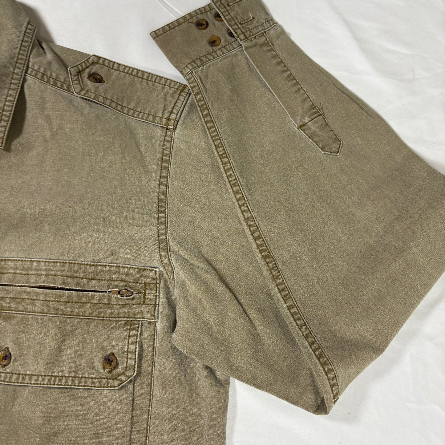 Cabela's Outdoor Gear Shirt M Tall Khaki Button Up Utility Pockets 100% Cotton