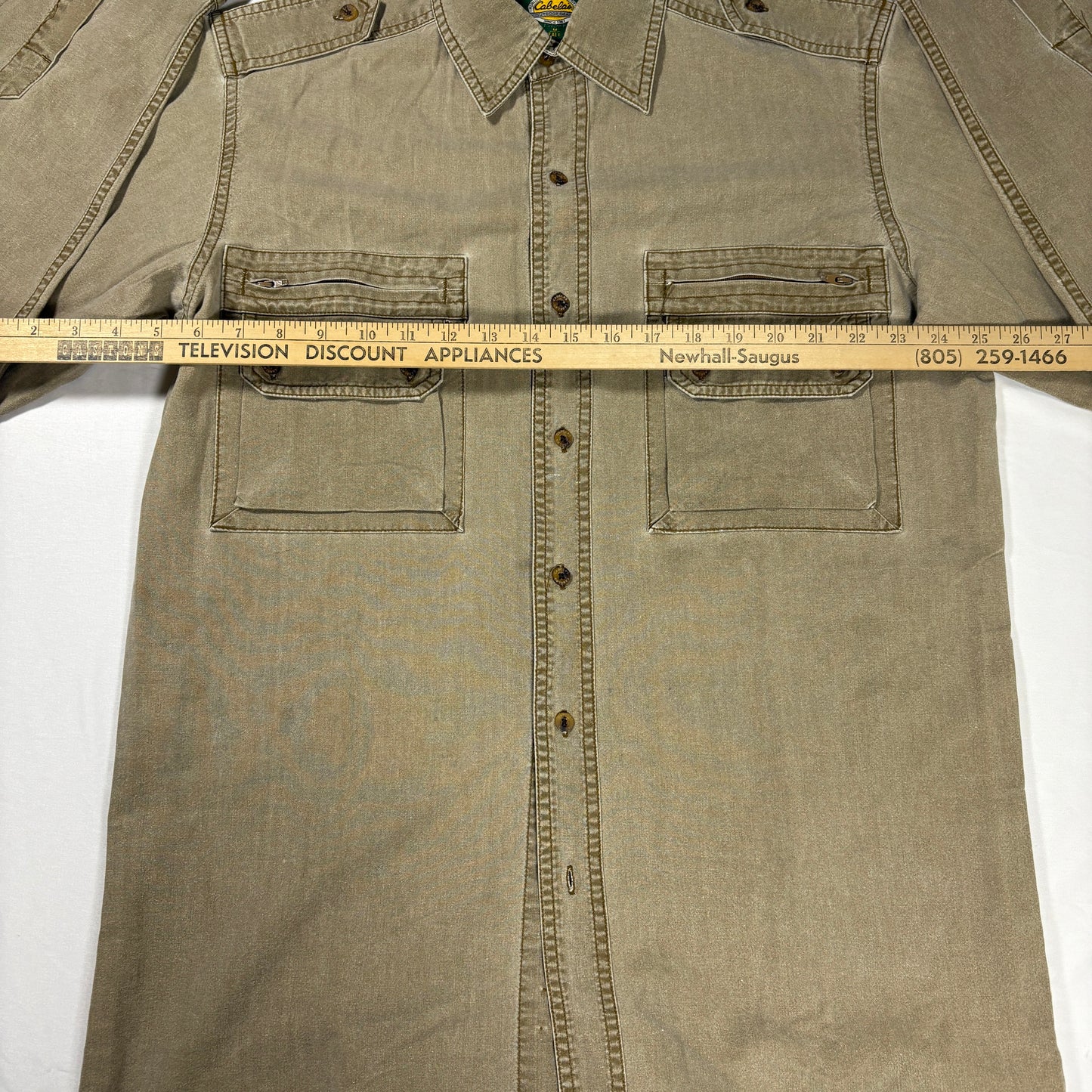 Cabela's Outdoor Gear Shirt M Tall Khaki Button Up Utility Pockets 100% Cotton