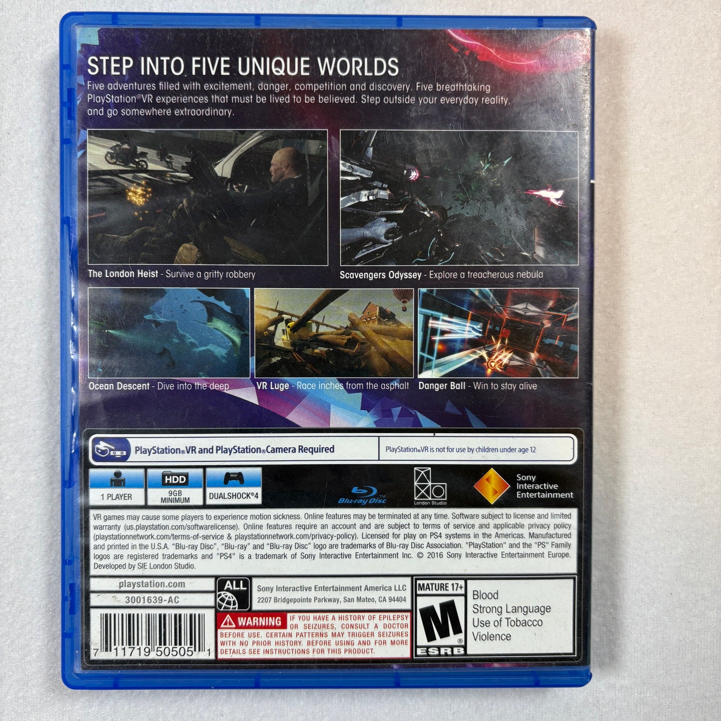 Sony PS4 PlayStation VR Worlds VR Game Complete w/ Case Tested Works