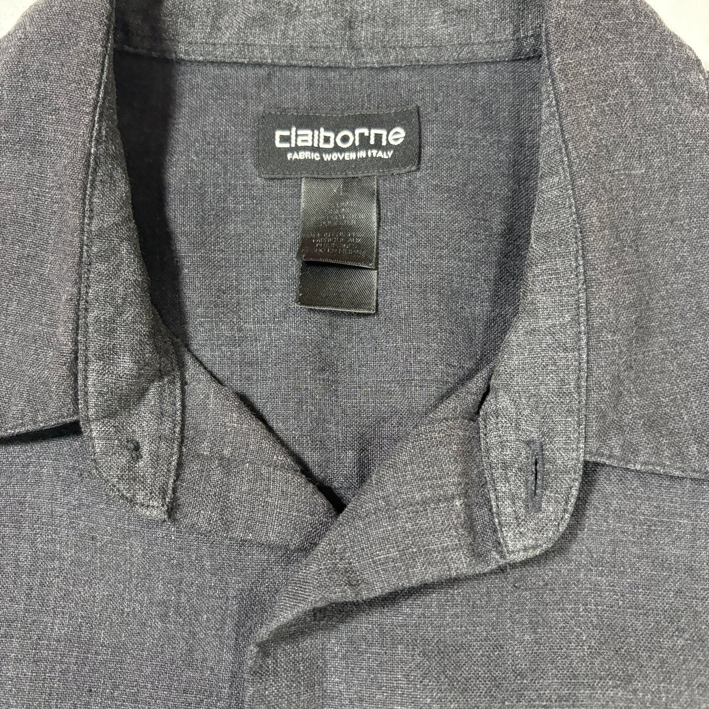 Claiborne Shirt XL Gray Linen Blend Short Sleeve Button Front Italy Fabric