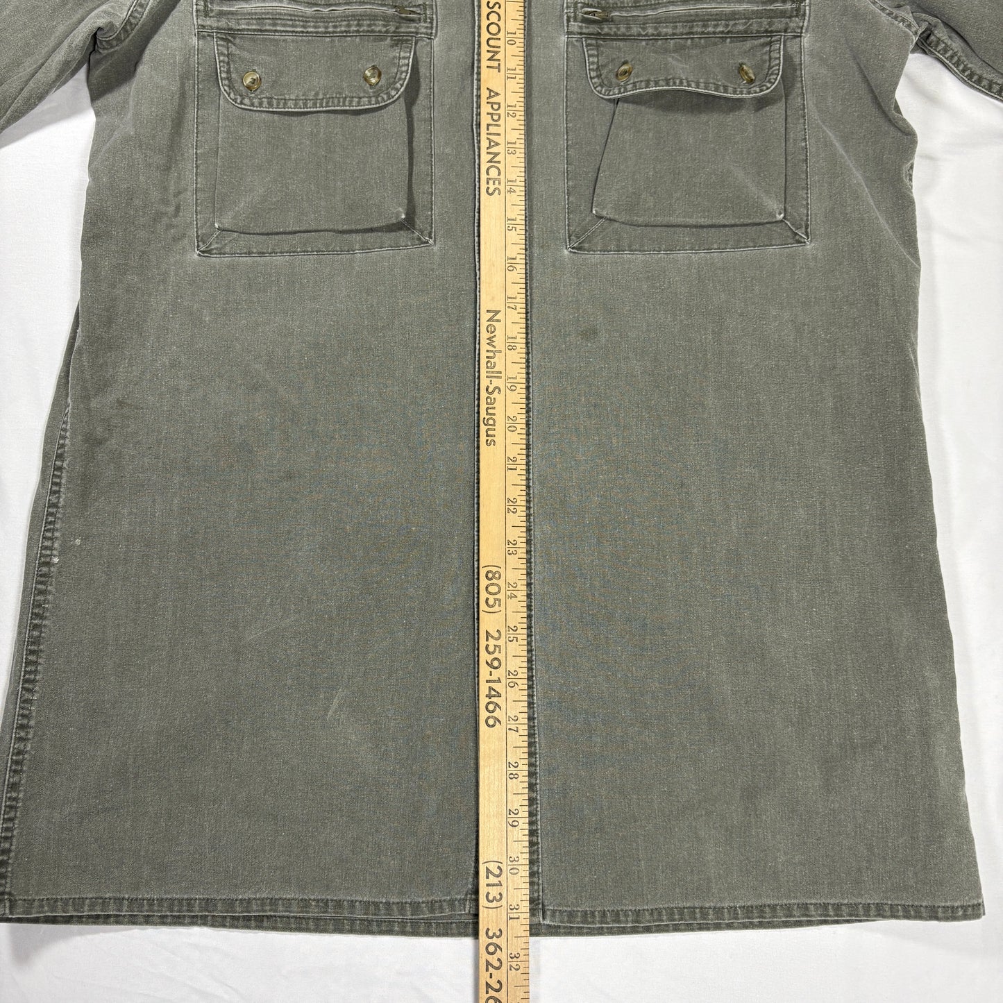 Cabela's Shirt M Green Utility Safari Outdoor Button Up Pockets Epaulets Cotton