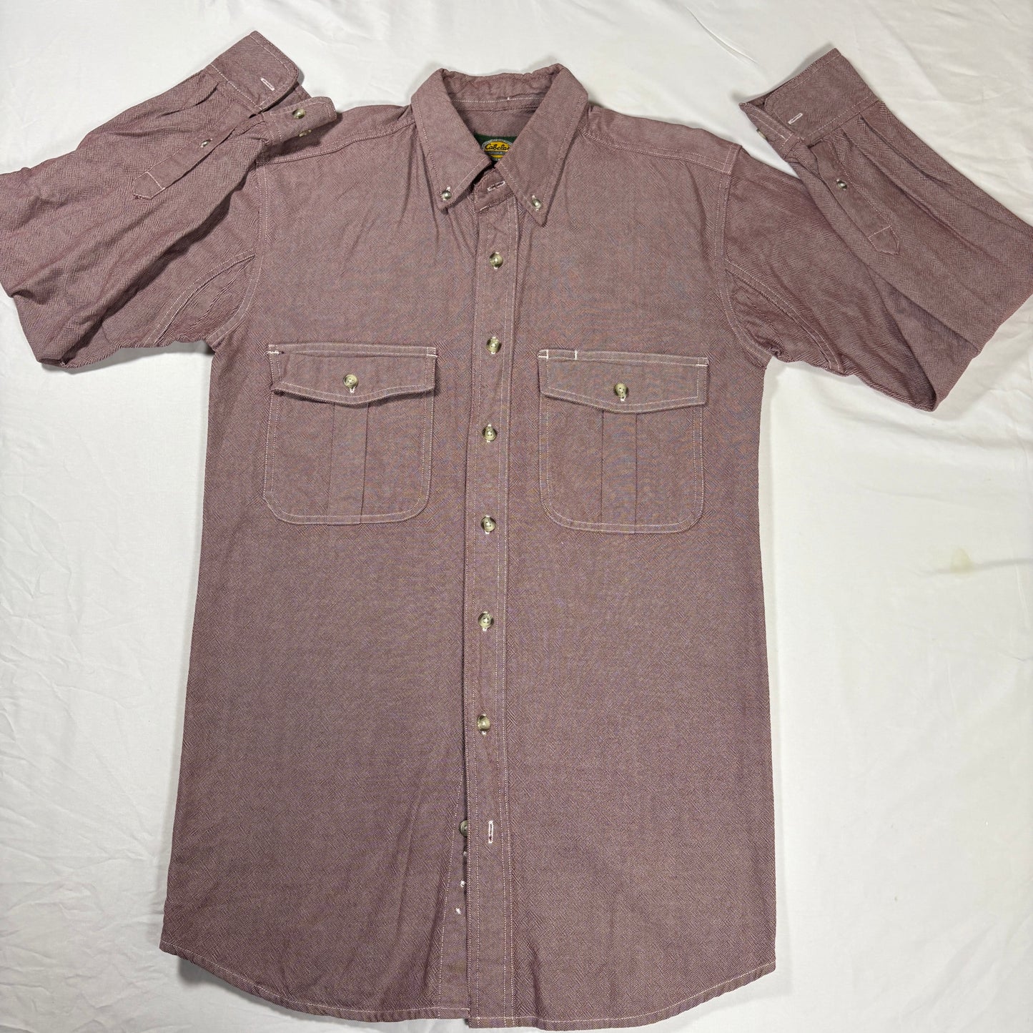 Cabela's Shirt M Tall Red Chambray Button Up Long Sleeve Dual Pocket 100% Cotton