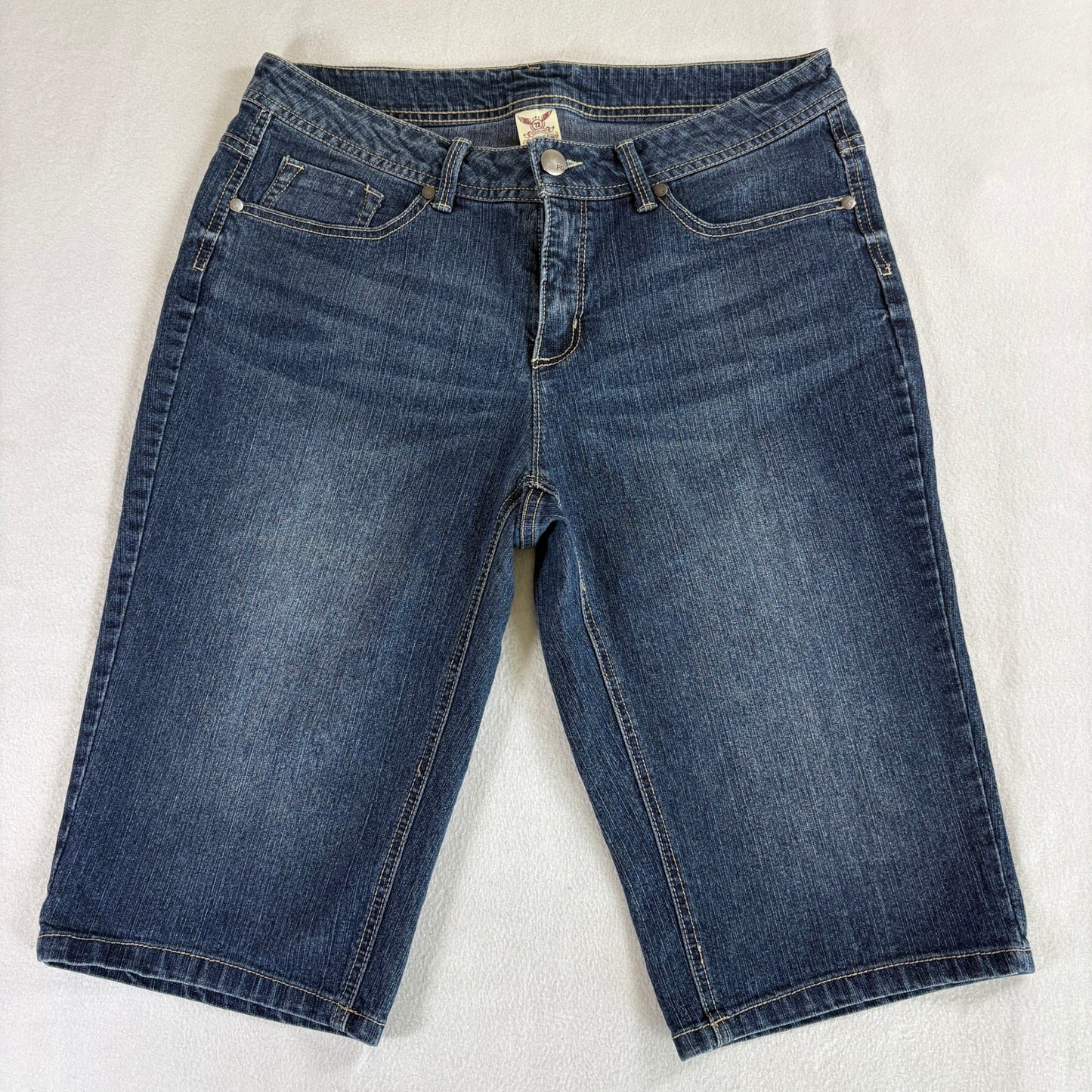 Faded Glory Denim Bermuda Shorts Women’s 14 Dark Wash Stretch Mid Rise