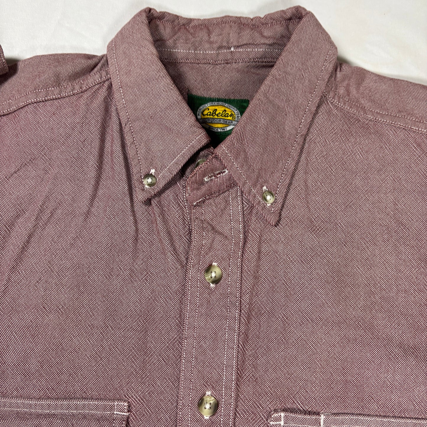 Cabela's Shirt M Tall Red Chambray Button Up Long Sleeve Dual Pocket 100% Cotton