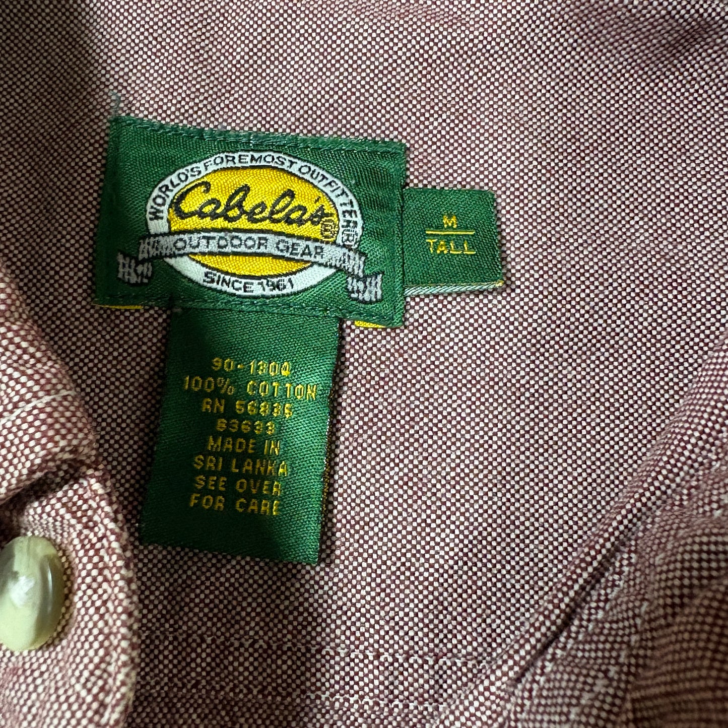 Cabela's Shirt M Tall Red Chambray Button Up Long Sleeve Dual Pocket 100% Cotton
