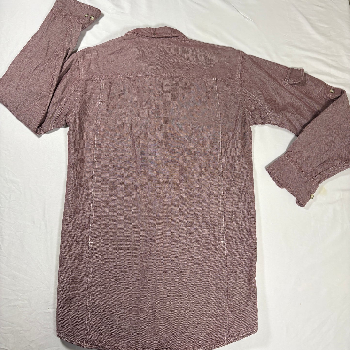 Cabela's Shirt M Tall Red Chambray Button Up Long Sleeve Dual Pocket 100% Cotton