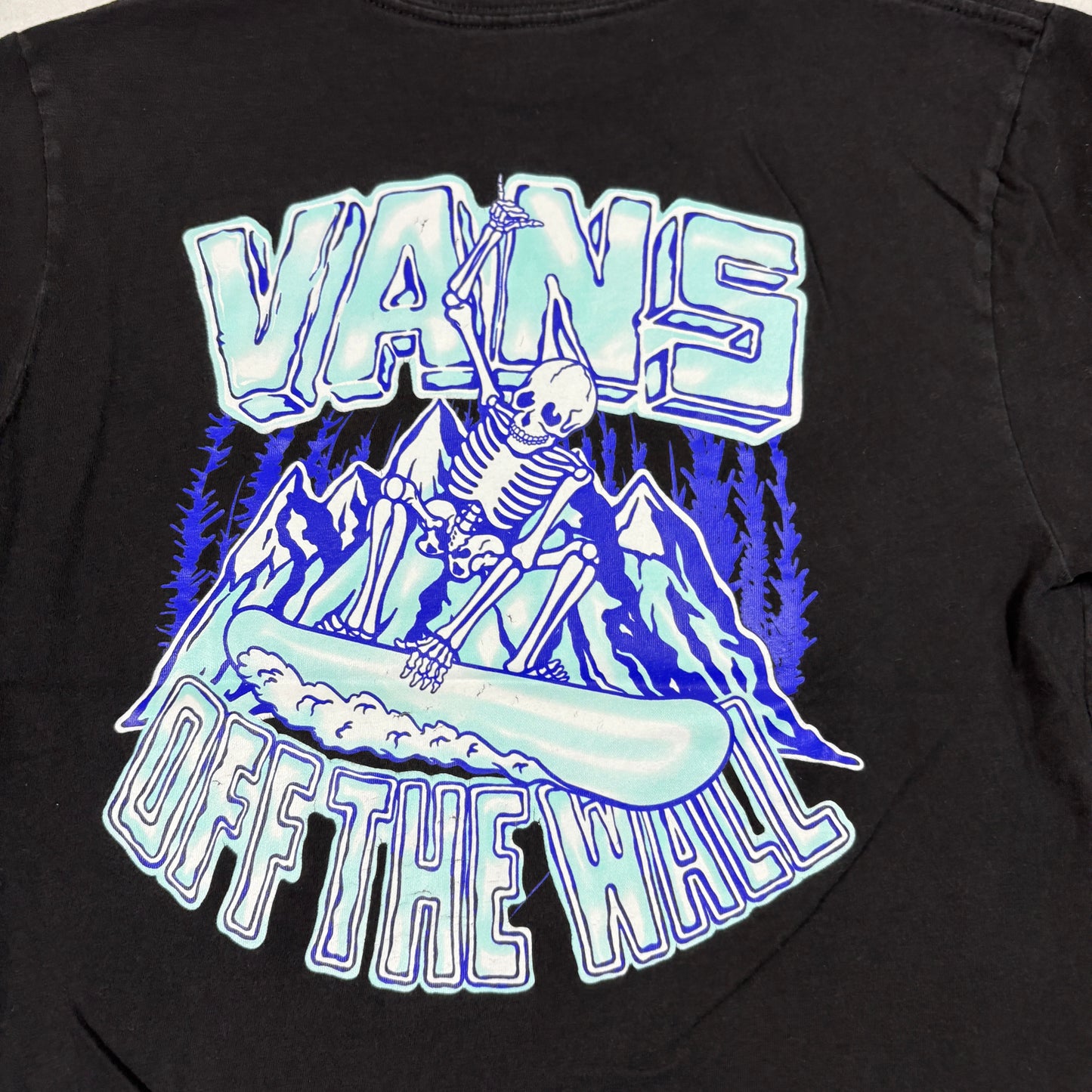 Vans Kids Youth M T Shirt Black Skeleton Snowboard Off The Wall Graphic Tee