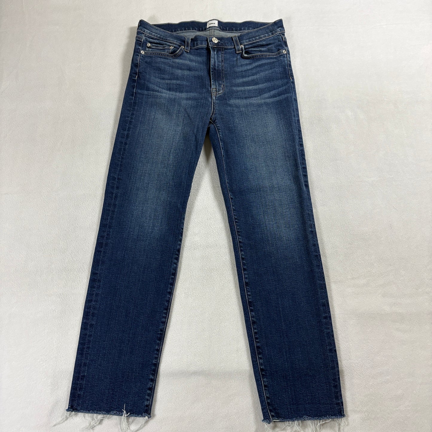 Edwin Raw Hem Straight Jeans Women 28 Fits Like 30x27 Blue Stretch Crop Y2K