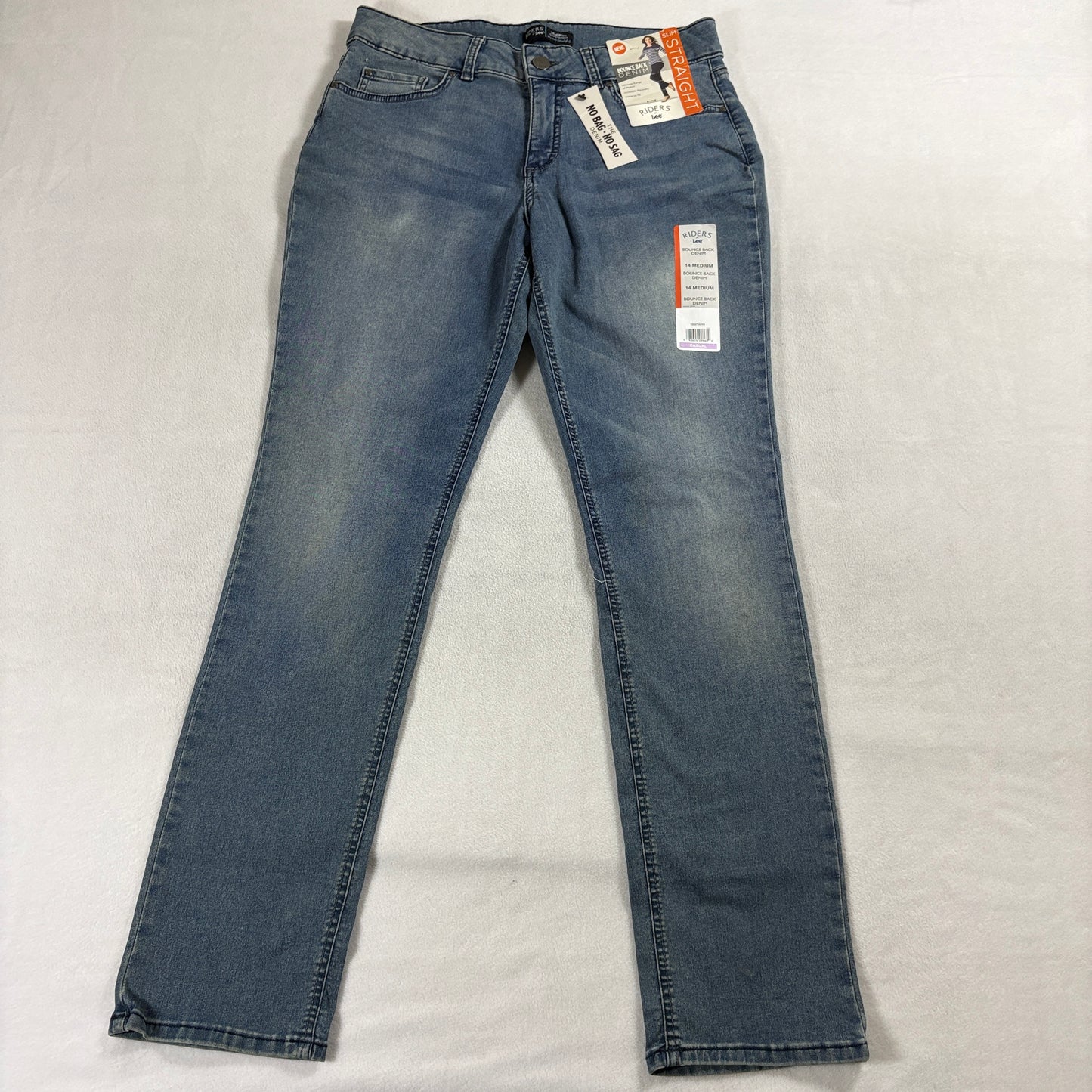NWT Riders By Lee Mid Rise Slim Straight Jean Women 14M Blue Stretch Denim 32x32
