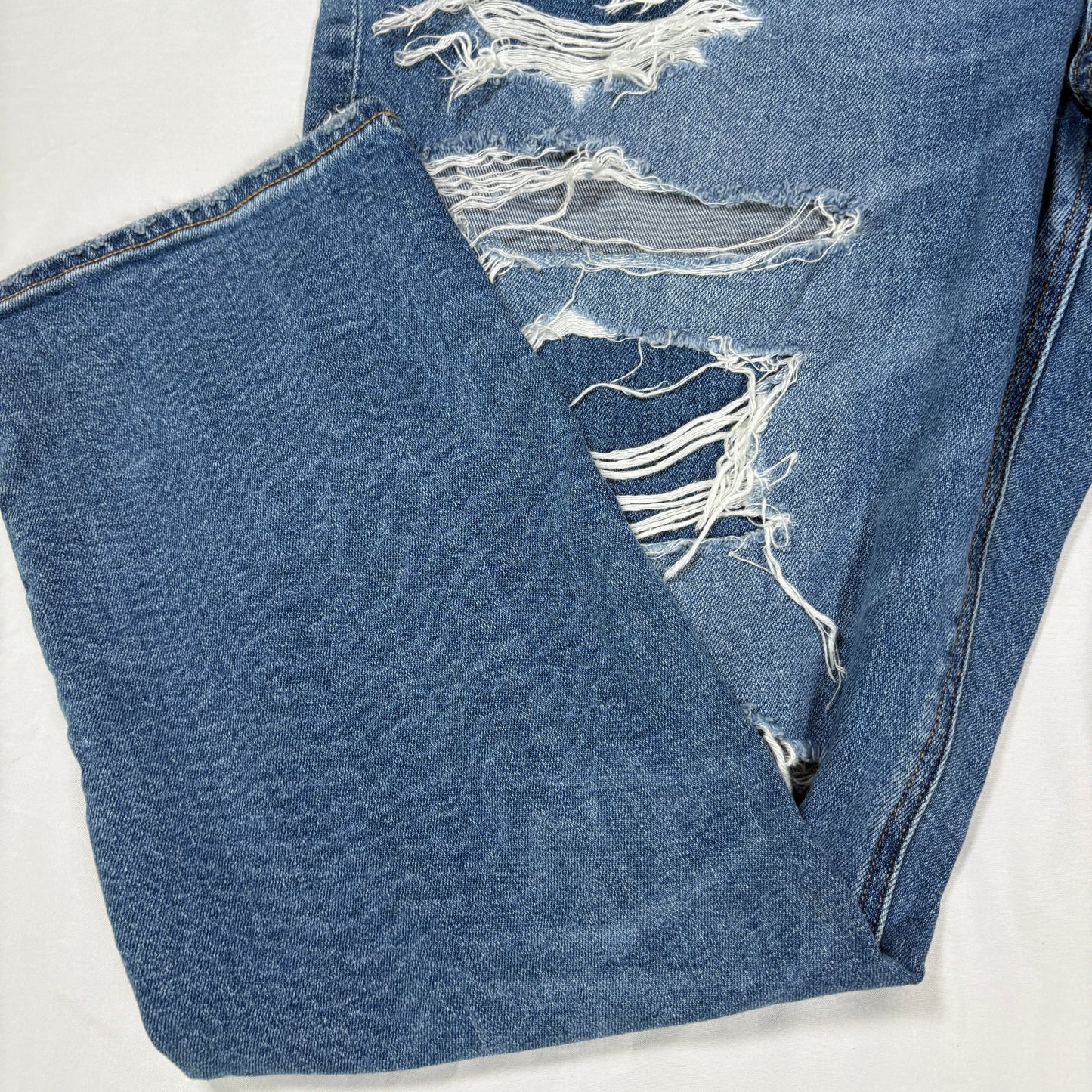 American Eagle Ripped Jeans Women 14 Short Distressed Strigid Blue Denim
