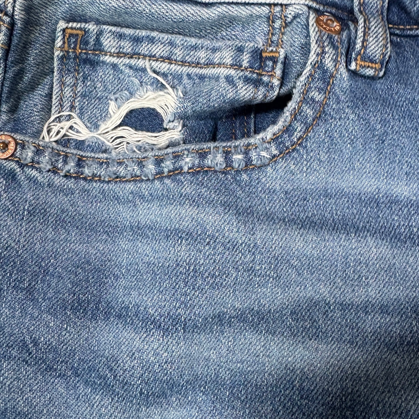 American Eagle Ripped Jeans Women 14 Short Distressed Strigid Blue Denim