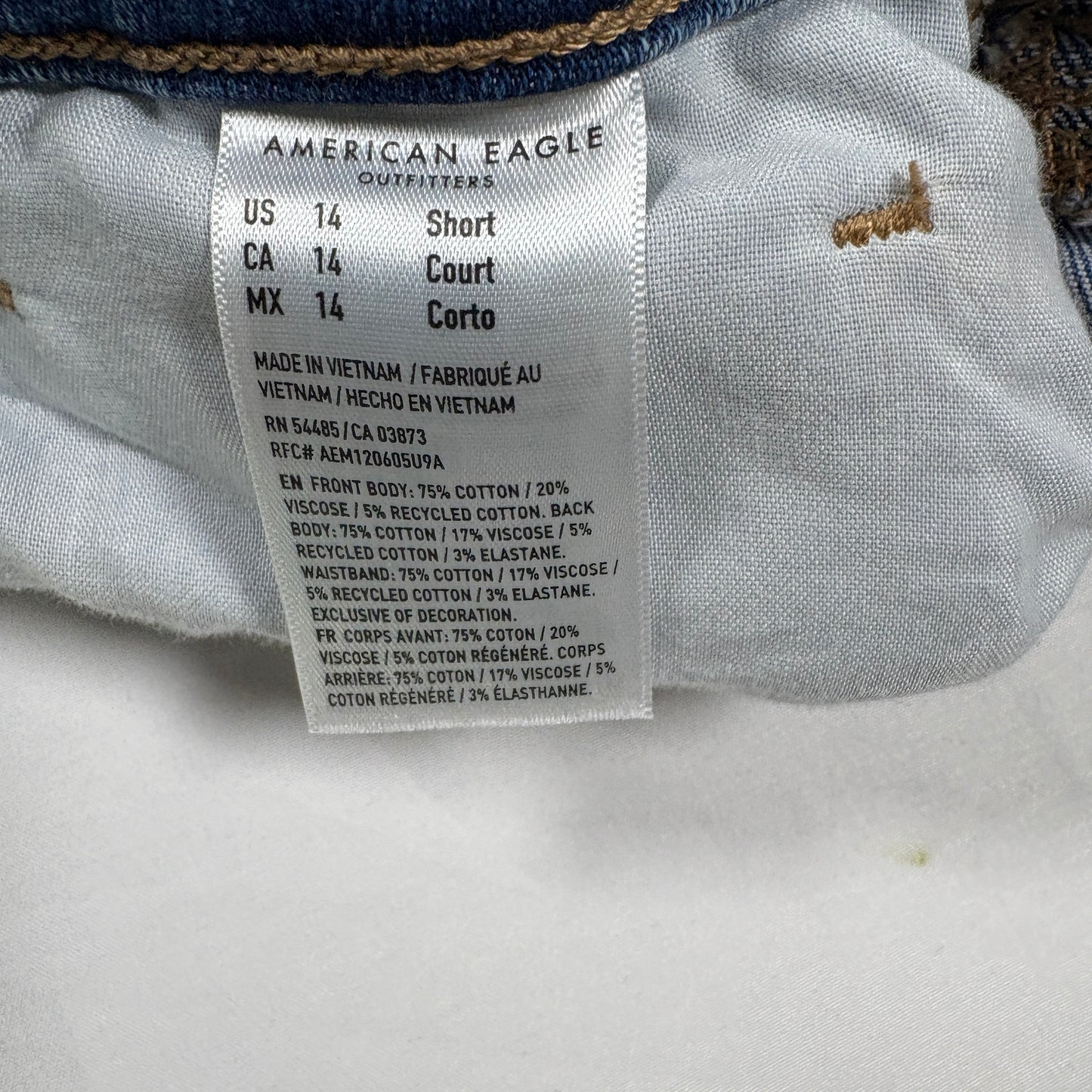 American Eagle Ripped Jeans Women 14 Short Distressed Strigid Blue Denim