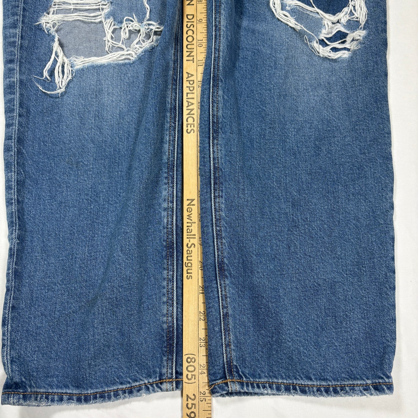 American Eagle Ripped Jeans Women 14 Short Distressed Strigid Blue Denim