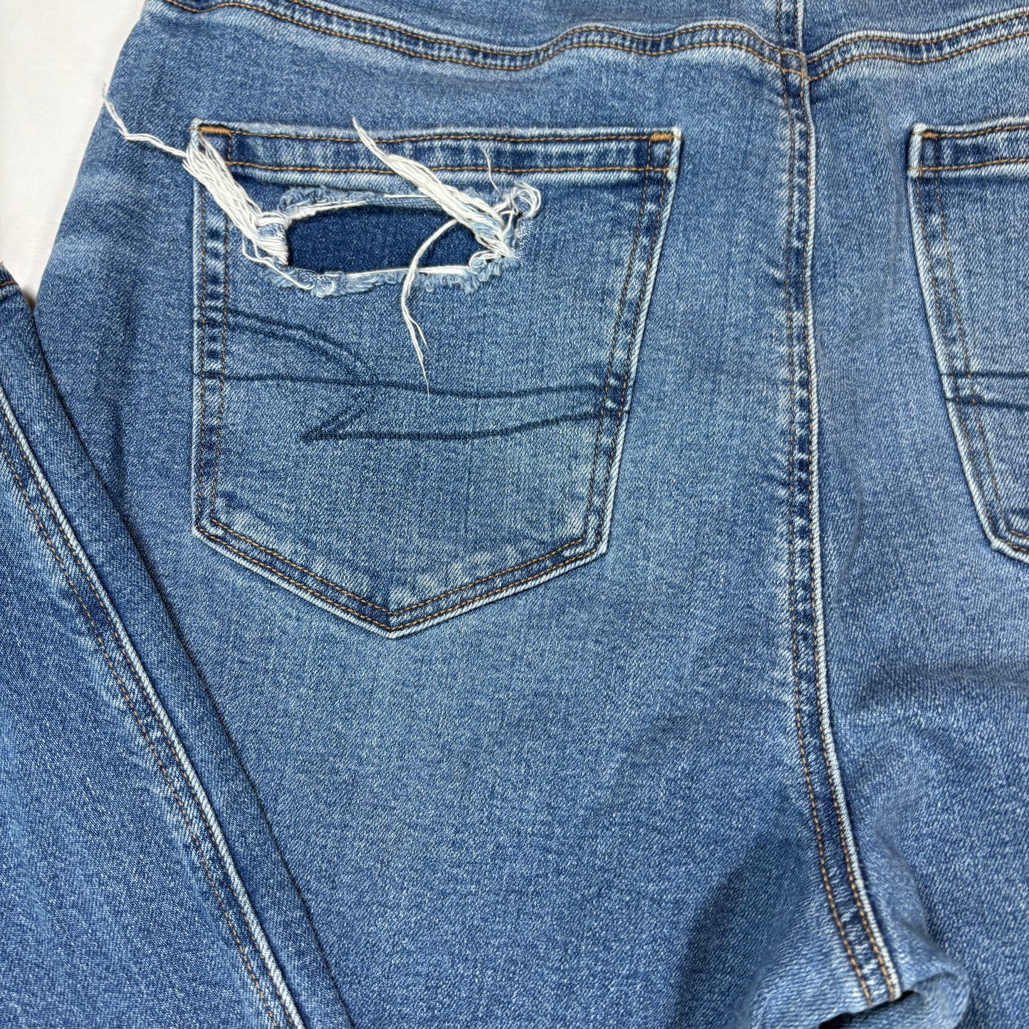 American Eagle Ripped Jeans Women 14 Short Distressed Strigid Blue Denim