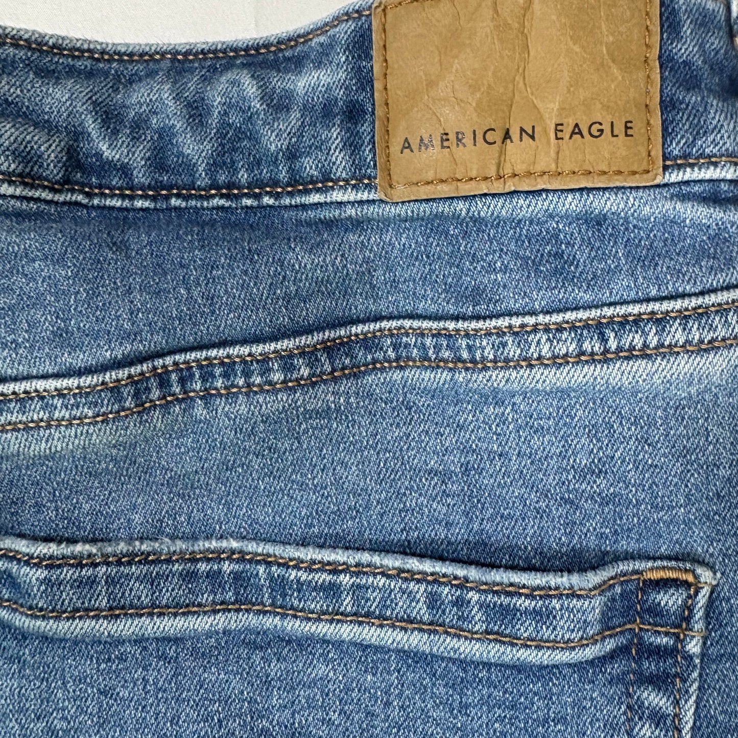 American Eagle Ripped Jeans Women 14 Short Distressed Strigid Blue Denim